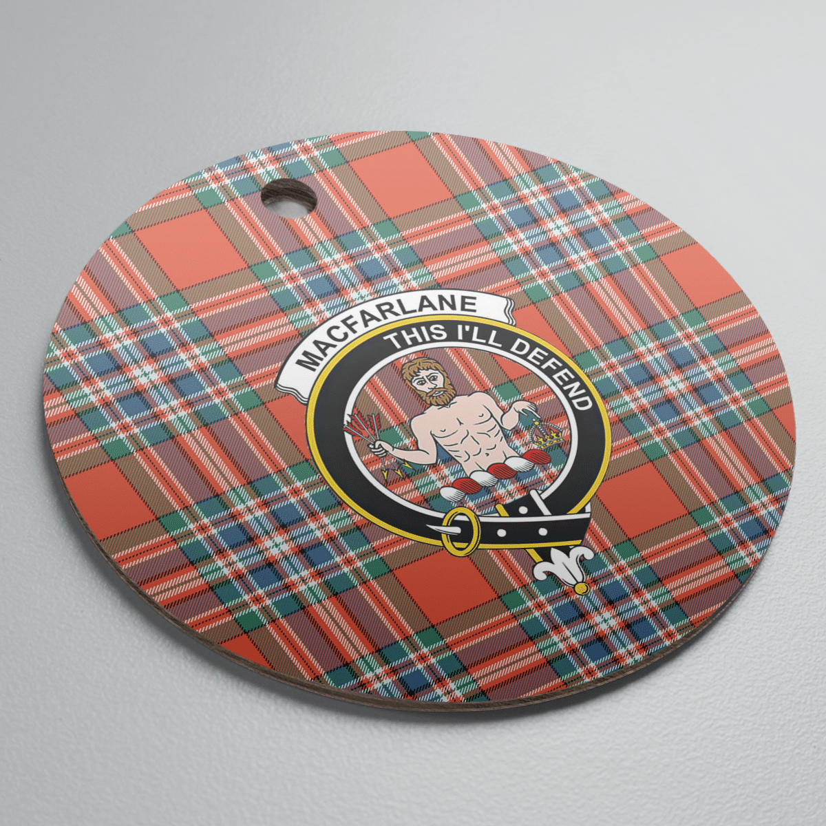 Clan MacFarlane Ancient Tartan Crest Round Ceramic Ornament RF86 MacFarlane Ancient Tartan Tartan Christmas   