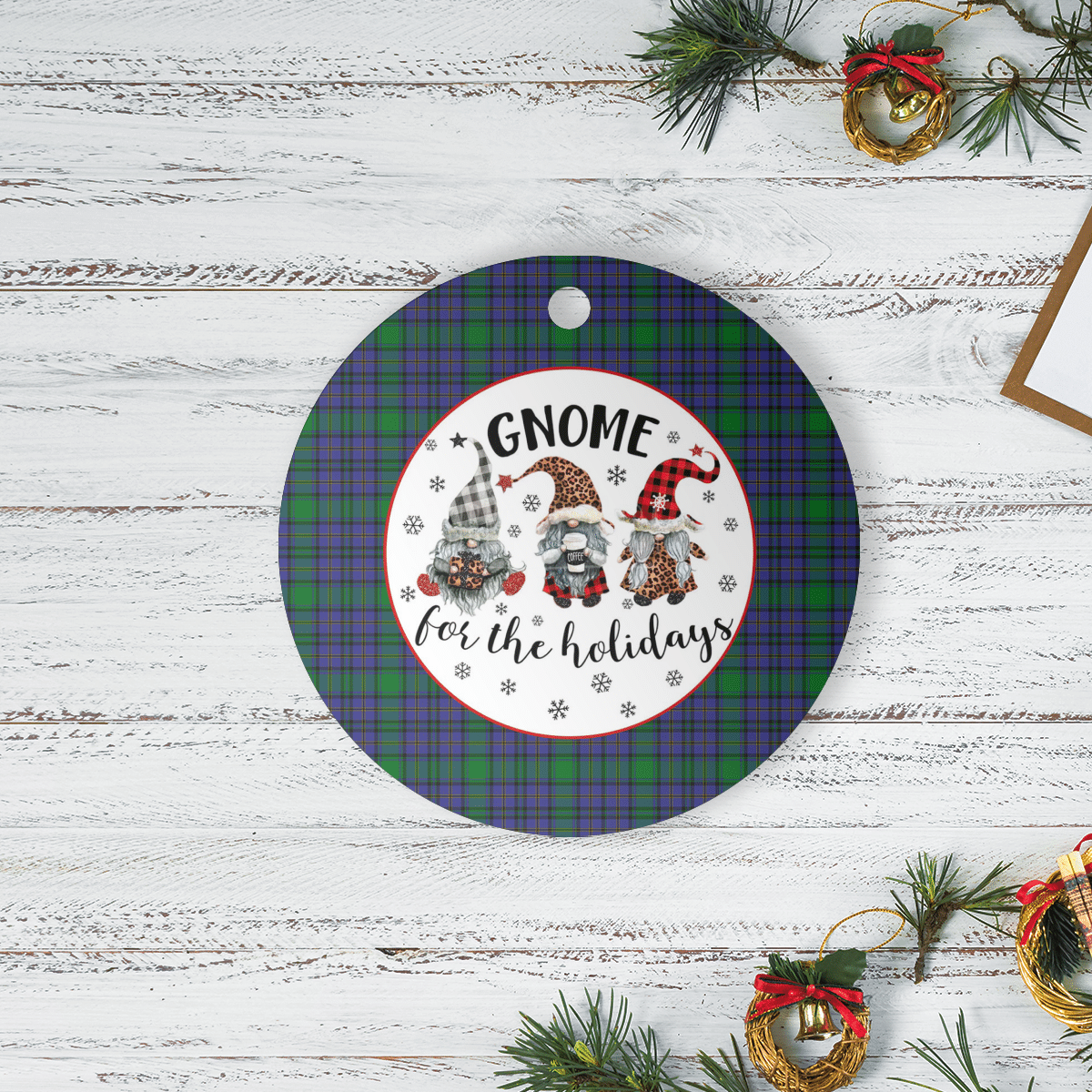 Clan Hope Tartan Tartan Crest Gnome Round Ceramic Ornament CH95 Hope Tartan Tartan Christmas   