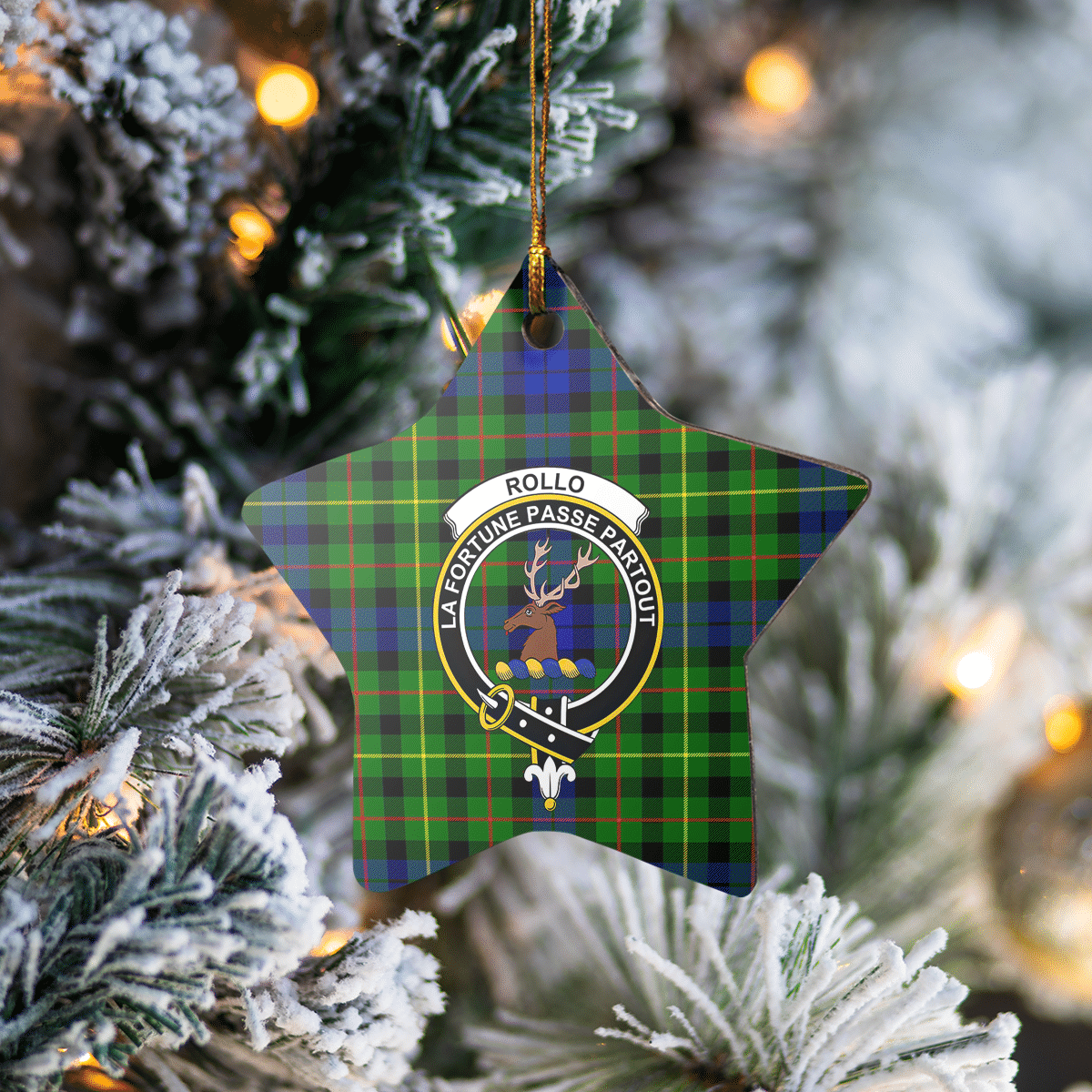 Clan Rollo Tartan Crest Star Ceramic Ornament CF86 Rollo Tartan Tartan Christmas   