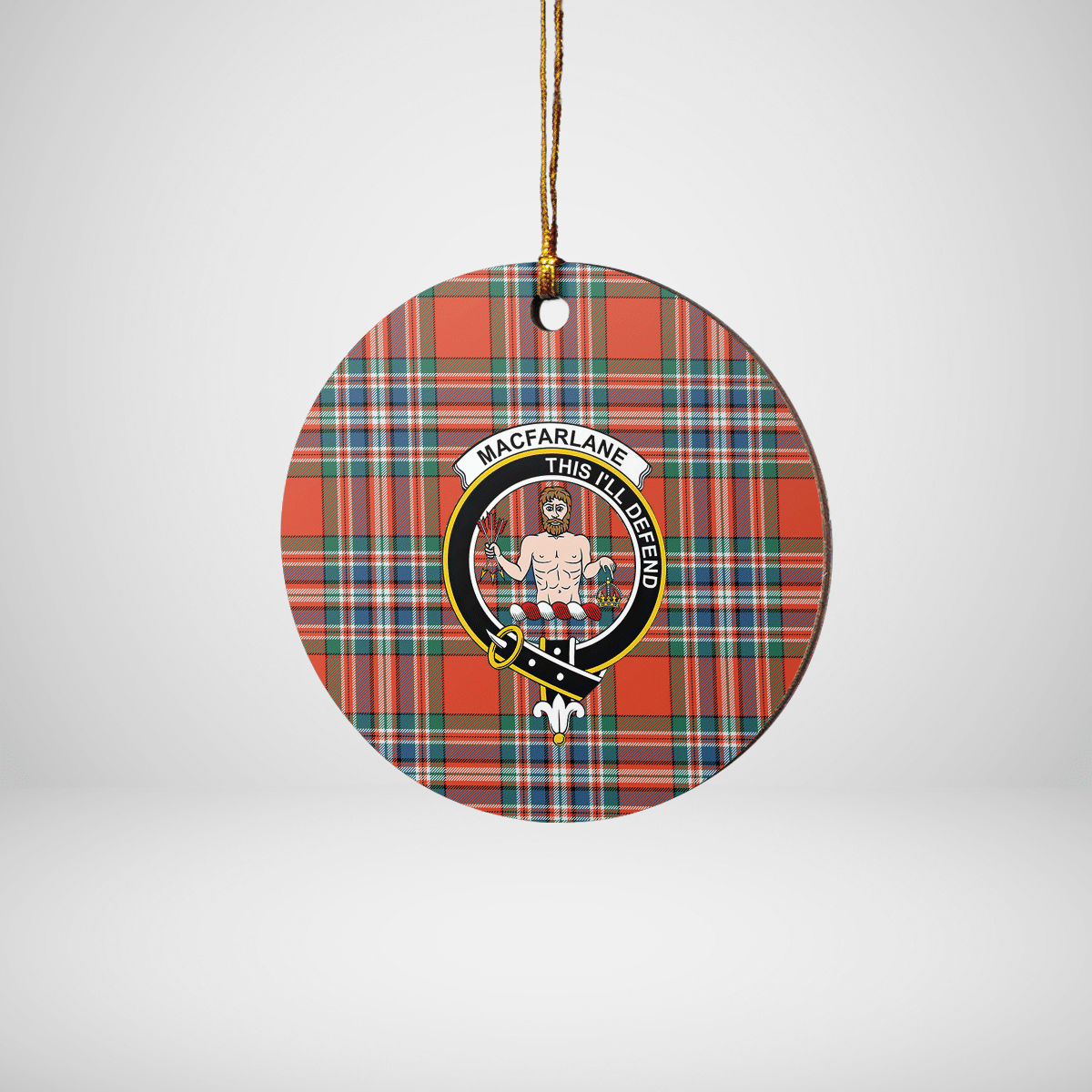 Clan MacFarlane Ancient Tartan Crest Round Ceramic Ornament RF86 MacFarlane Ancient Tartan Tartan Christmas   