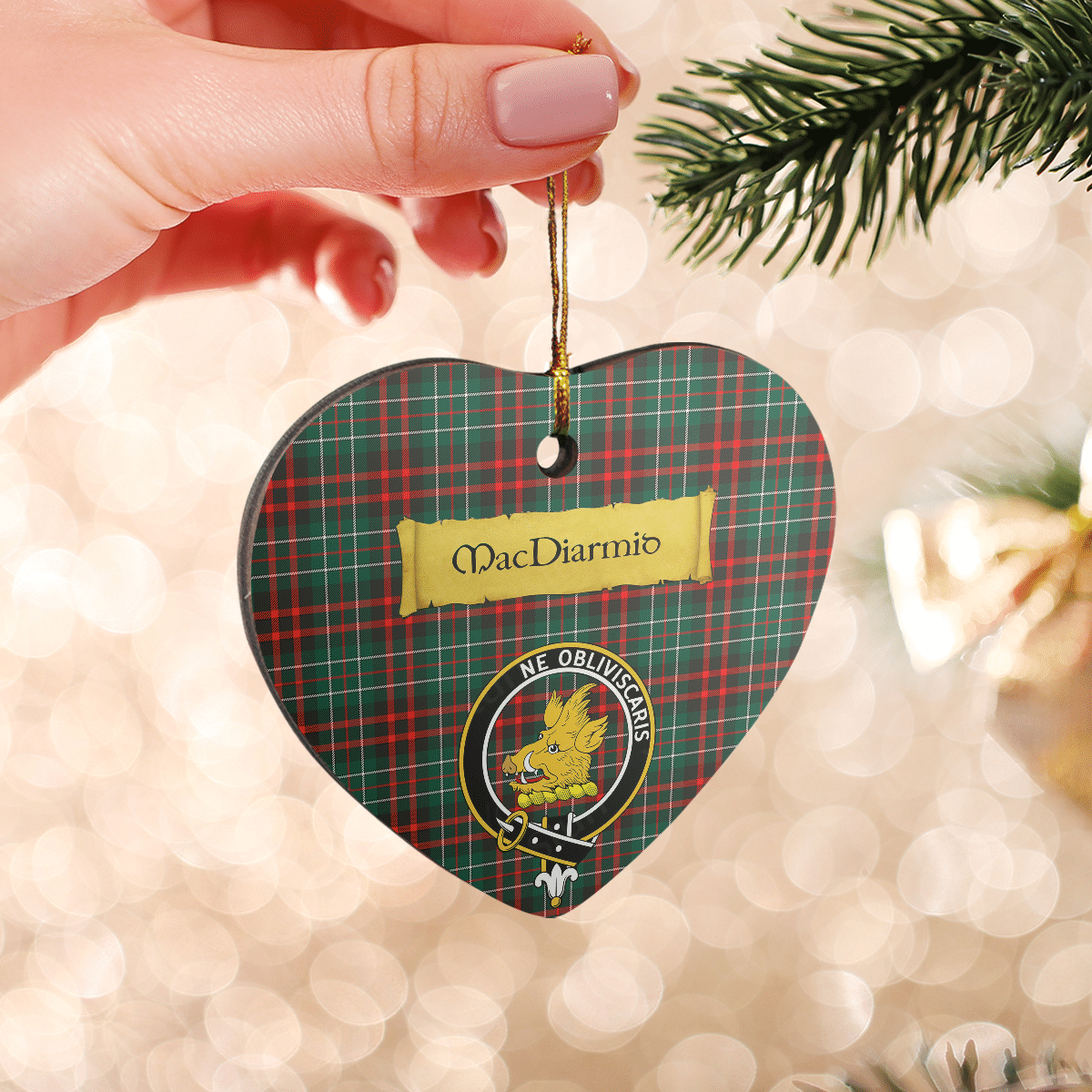 Clan MacDiarmid Modern Tartan Crest Heart Ceramic Ornament FR41 MacDiarmid Modern Tartan Tartan Christmas   