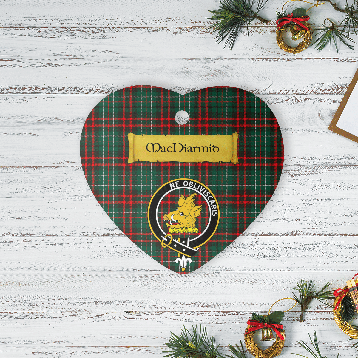 Clan MacDiarmid Modern Tartan Crest Heart Ceramic Ornament FR41 MacDiarmid Modern Tartan Tartan Christmas   