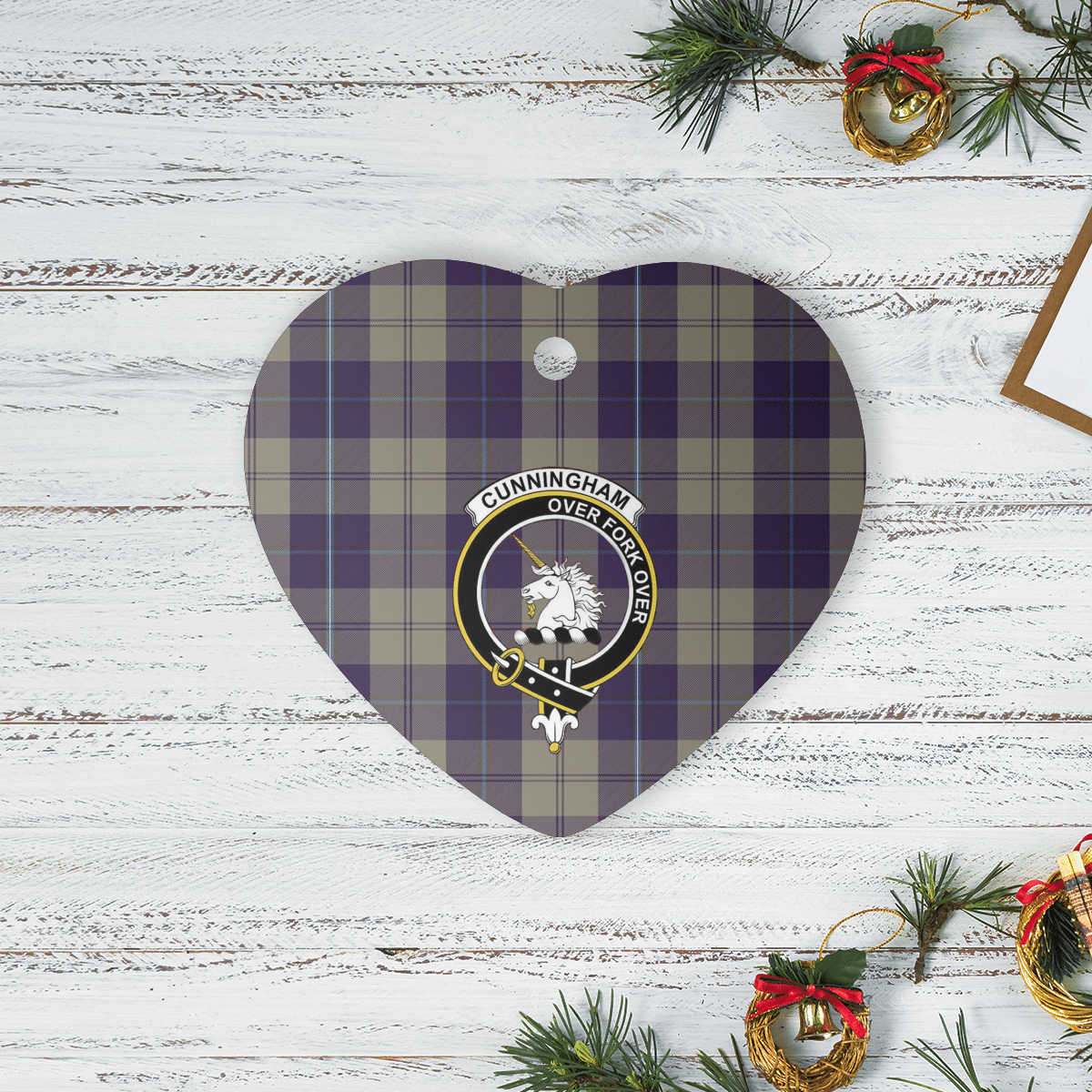 Clan Cunningham Dress Blue Dancers Tartan Crest Heart Ceramic Ornament ZB54 Cunningham Dress Blue Dancers Tartan Tartan Christmas   