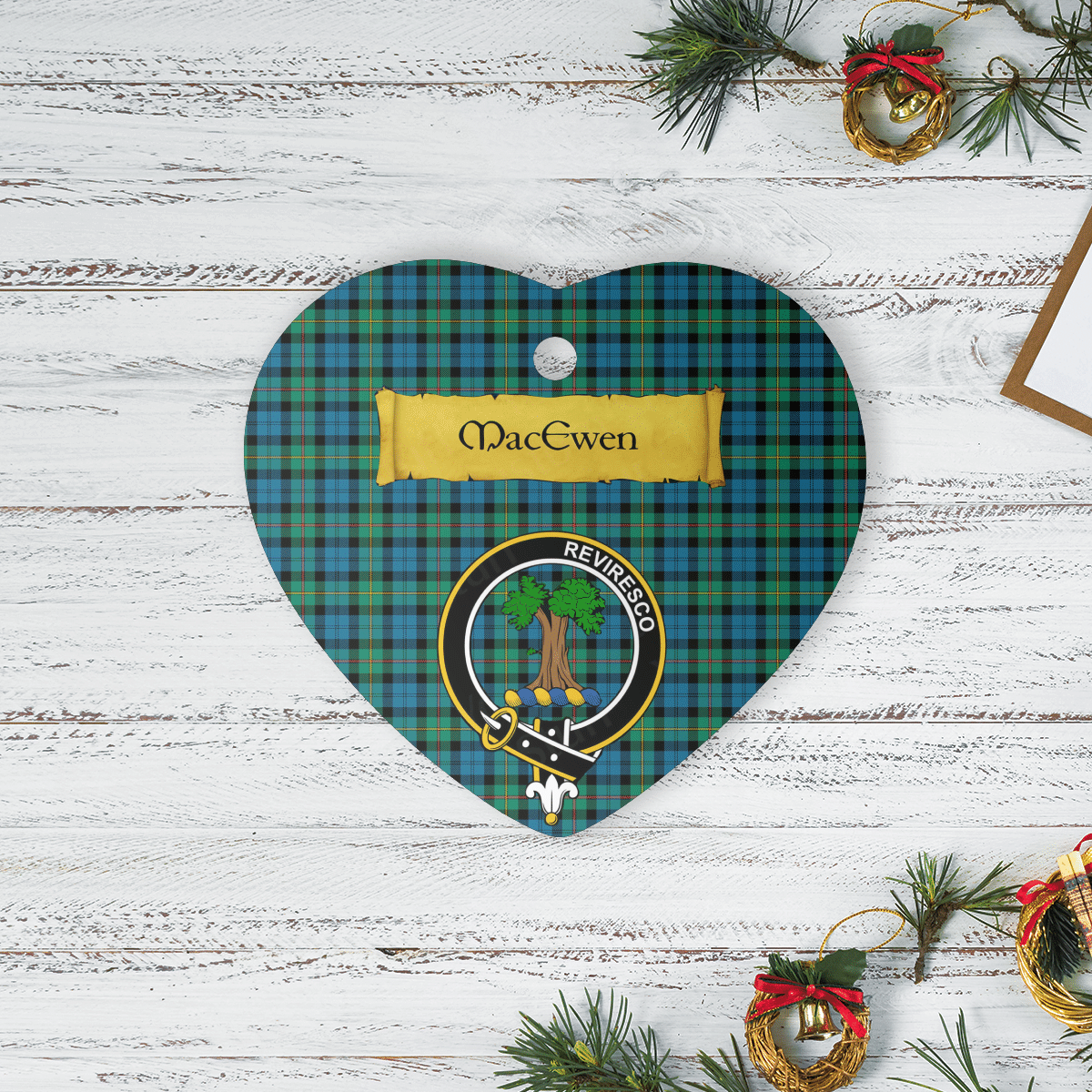 Clan MacEwen Ancient Tartan Crest Heart Ceramic Ornament MB22 MacEwen Ancient Tartan Tartan Christmas   