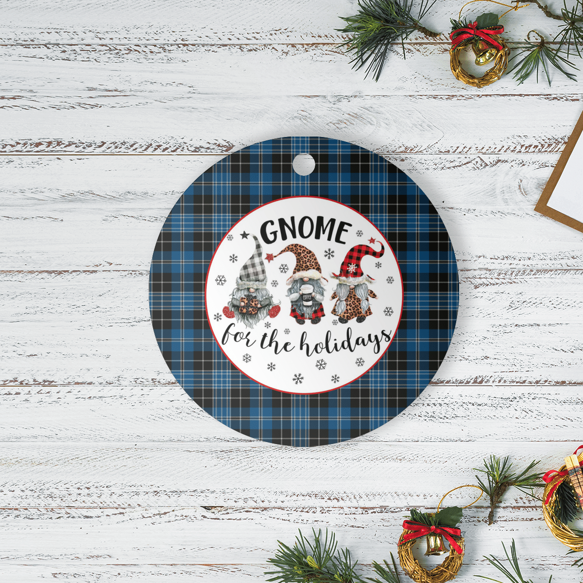 Clan Clergy Blue Tartan Tartan Crest Gnome Round Ceramic Ornament YJ69 Clergy Blue Tartan Tartan Christmas   