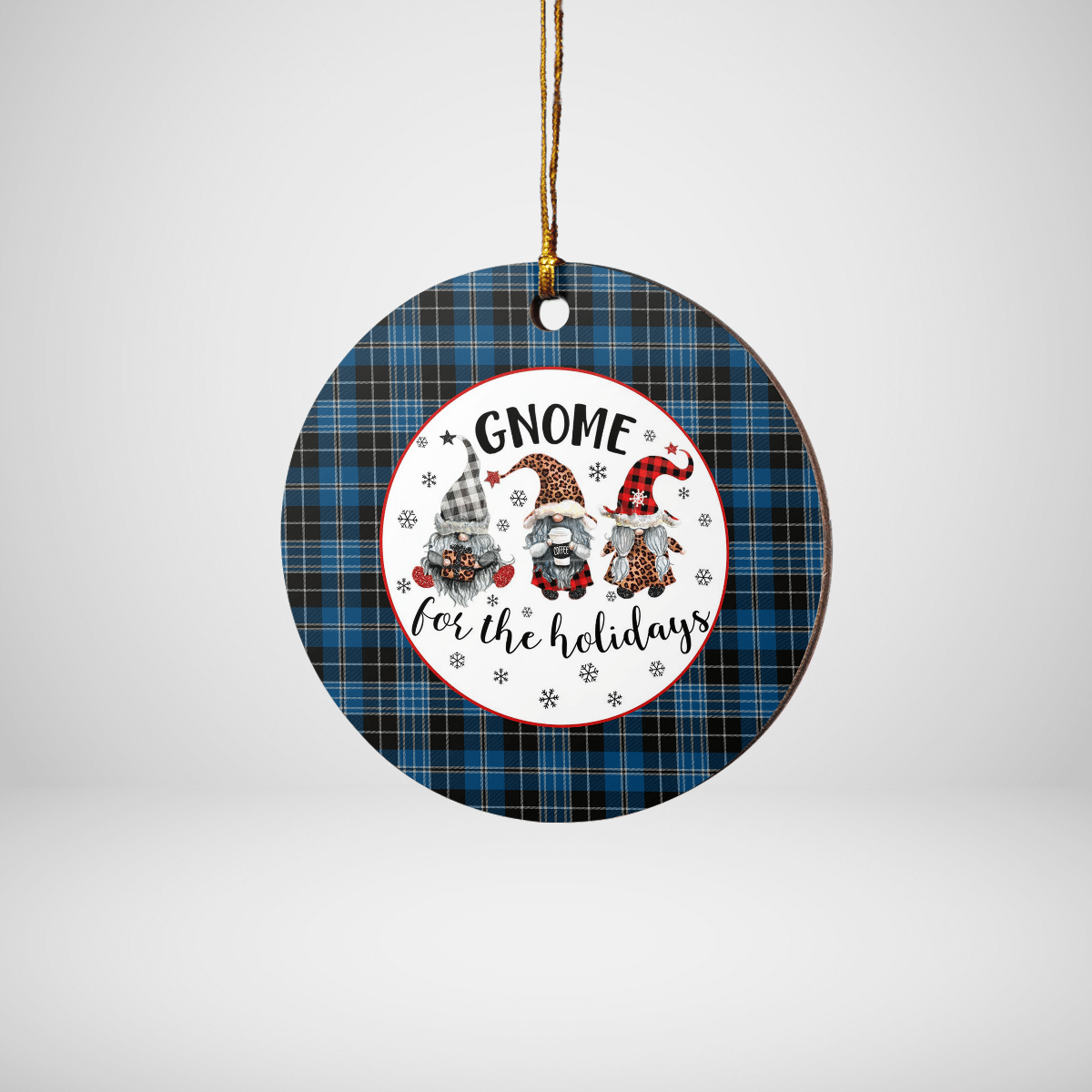 Clan Clergy Blue Tartan Tartan Crest Gnome Round Ceramic Ornament YJ69 Clergy Blue Tartan Tartan Christmas   