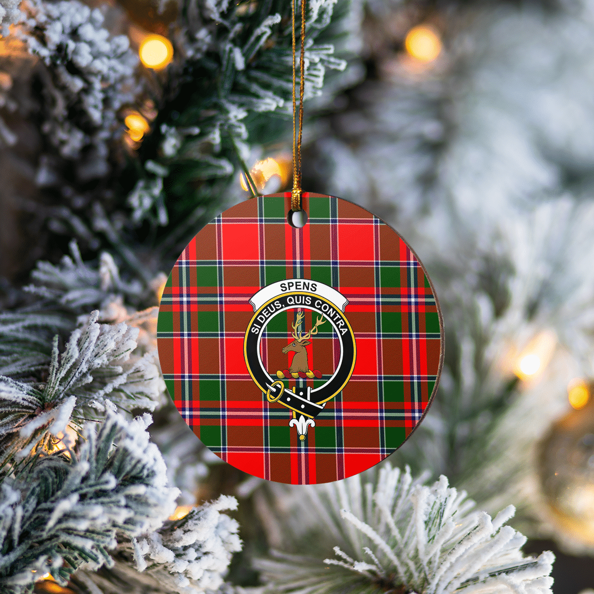 Clan Spens Modern Tartan Crest Round Ceramic Ornament IG38 Spens Modern Tartan Tartan Christmas   