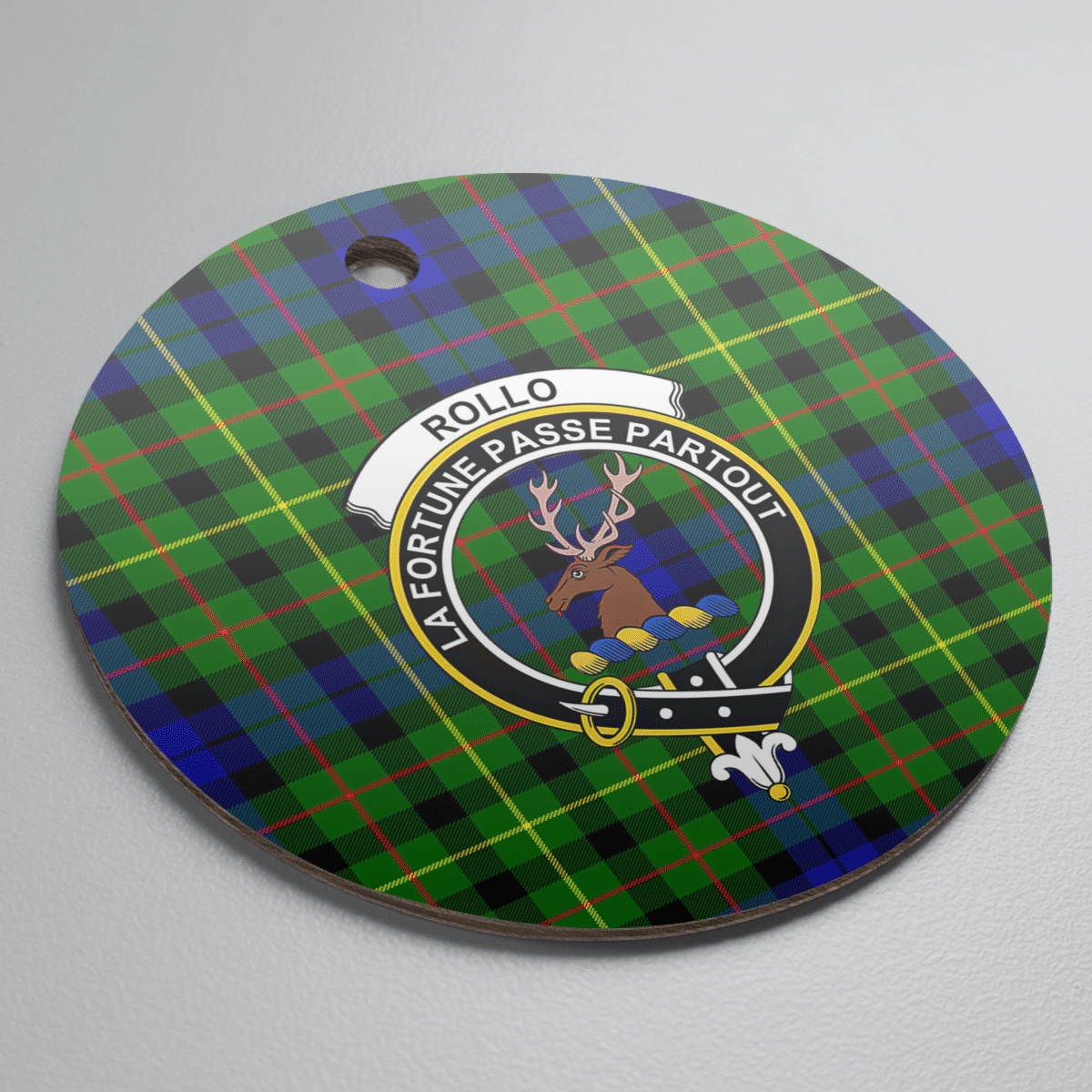 Clan Rollo Tartan Crest Round Ceramic Ornament RH26 Rollo Tartan Tartan Christmas   