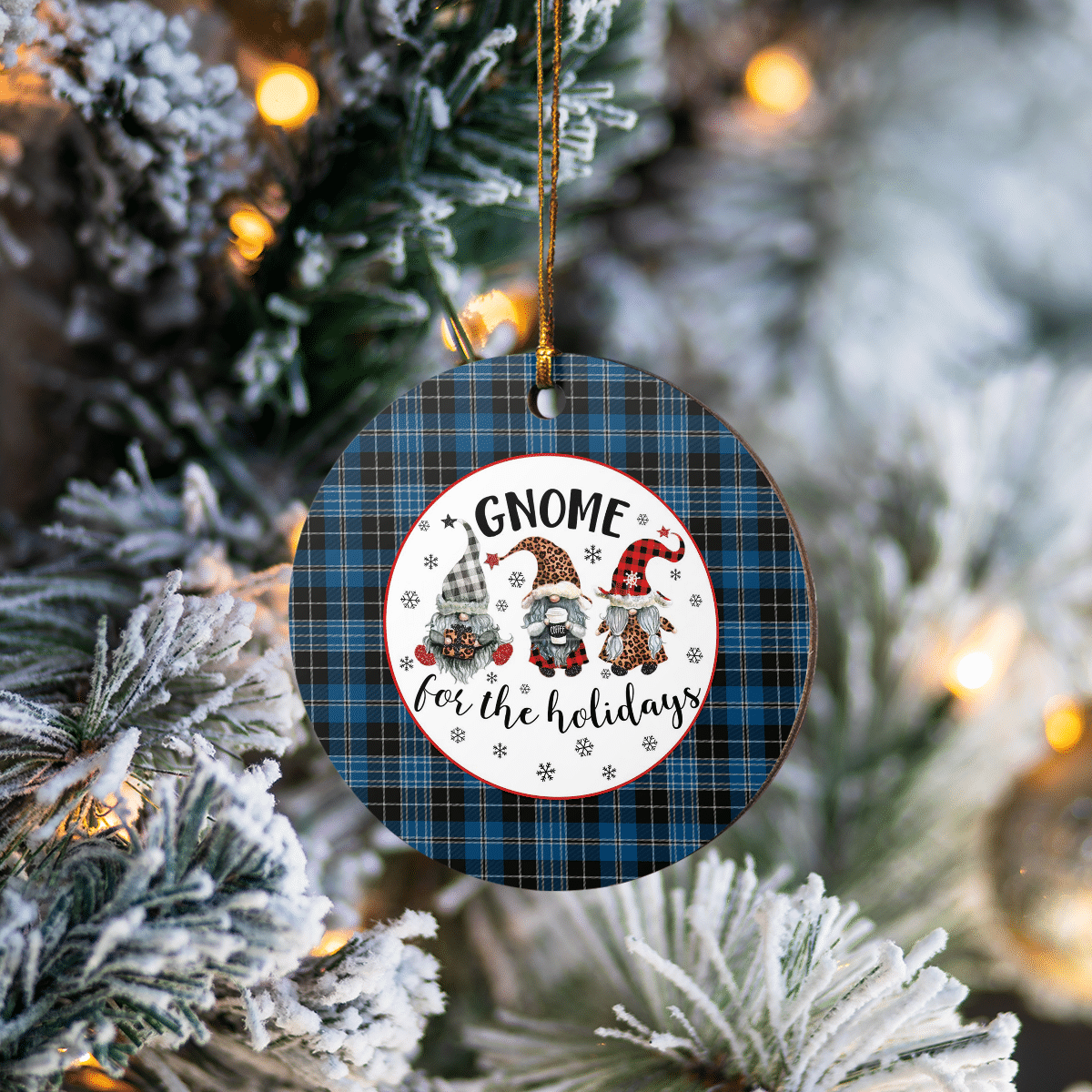 Clan Clergy Blue Tartan Tartan Crest Gnome Round Ceramic Ornament YJ69 Clergy Blue Tartan Tartan Christmas   