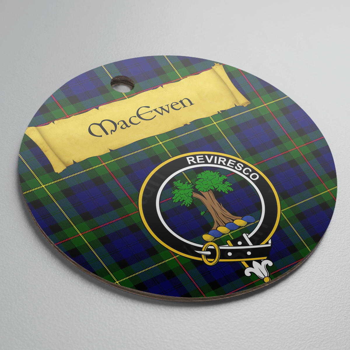 Clan MacEwen Modern Tartan Crest Round Ceramic Ornament MW73 MacEwen Modern Tartan Tartan Christmas   