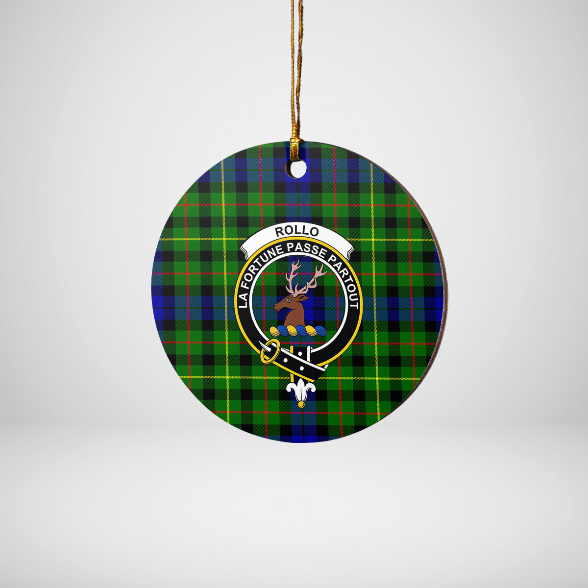 Clan Rollo Tartan Crest Round Ceramic Ornament RH26 Rollo Tartan Tartan Christmas   