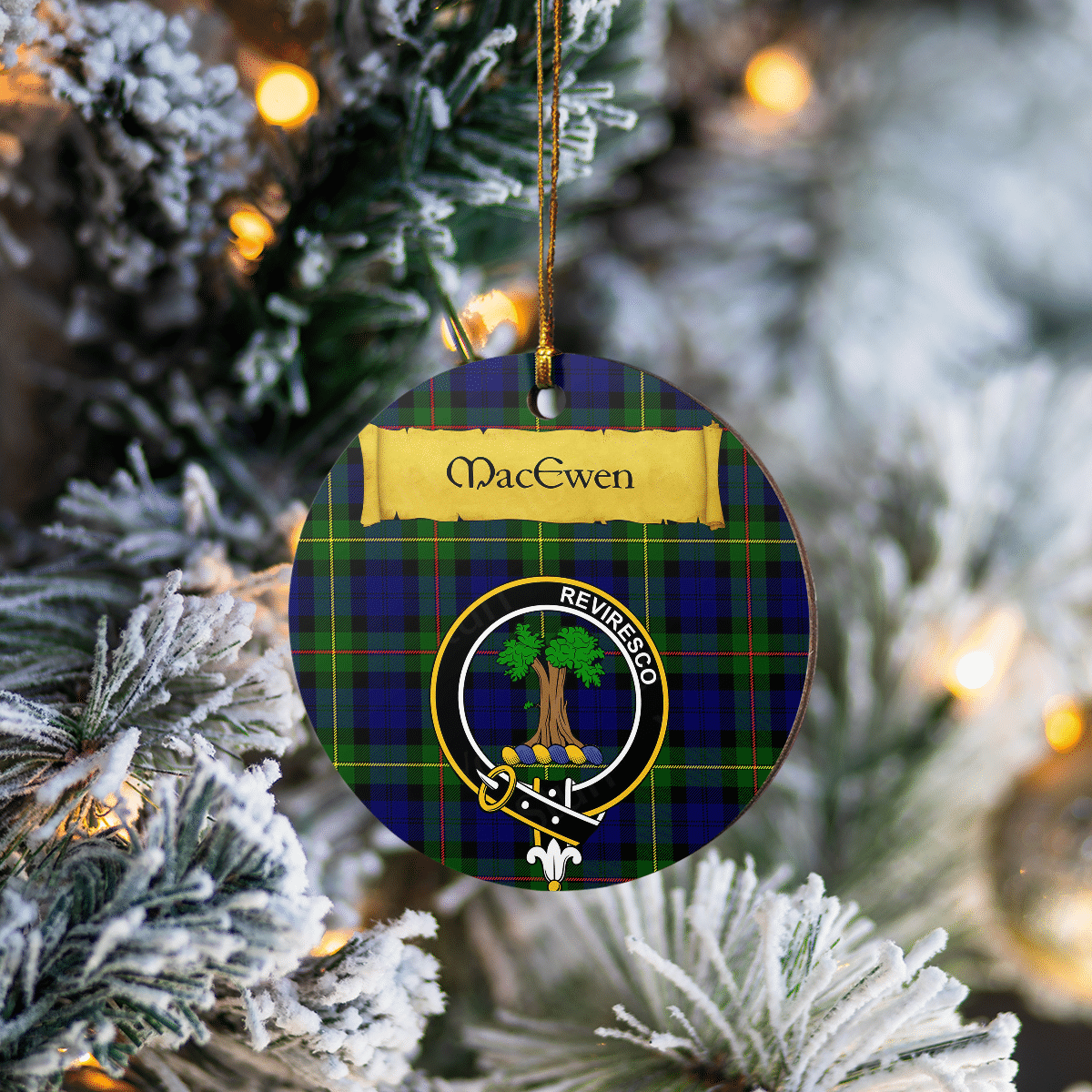 Clan MacEwen Modern Tartan Crest Round Ceramic Ornament MW73 MacEwen Modern Tartan Tartan Christmas   