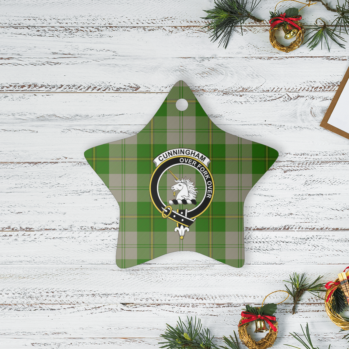 Clan Cunningham Dress Green Dancers Tartan Crest Star Ceramic Ornament ND13 Cunningham Dress Green Dancers Tartan Tartan Christmas   