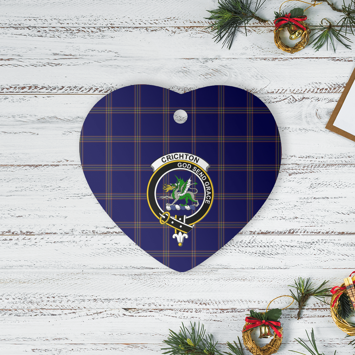 Clan Crichton Tartan Crest Heart Ceramic Ornament YL73 Crichton Tartan Tartan Christmas   