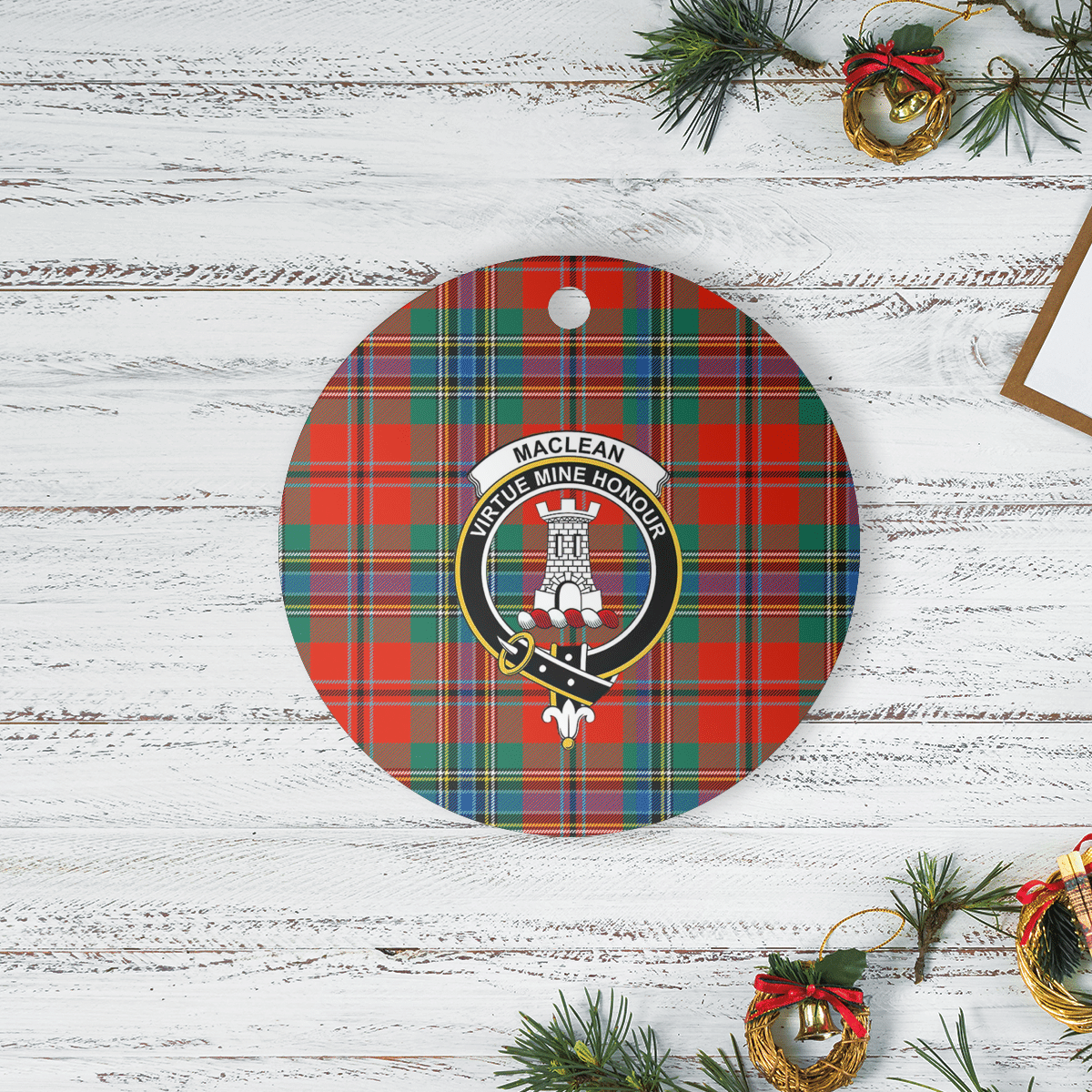 Clan MacLean of Duart Ancient Tartan Crest Round Ceramic Ornament HI15 MacLean of Duart Ancient Tartan Tartan Christmas   