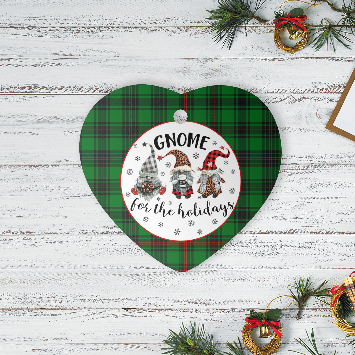 Clan Halkerston Tartan Tartan Crest Gnome Heart Ceramic Ornament FW39 Halkerston Tartan Tartan Christmas   