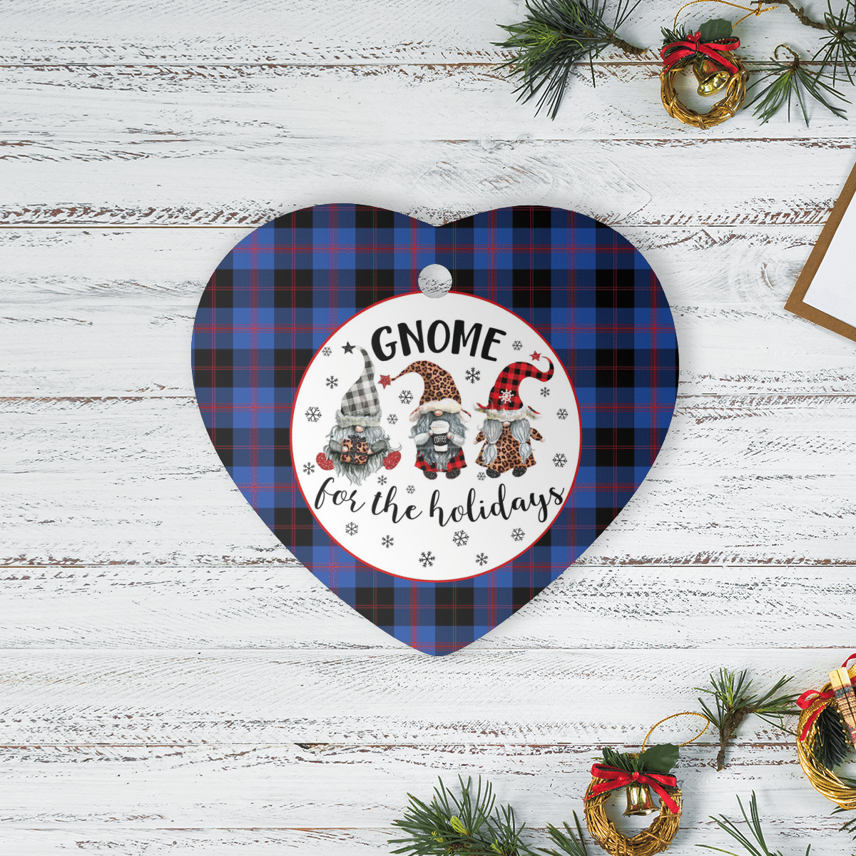 Clan Maule Tartan Tartan Crest Gnome Heart Ceramic Ornament ZK76 Maule Tartan Tartan Christmas   