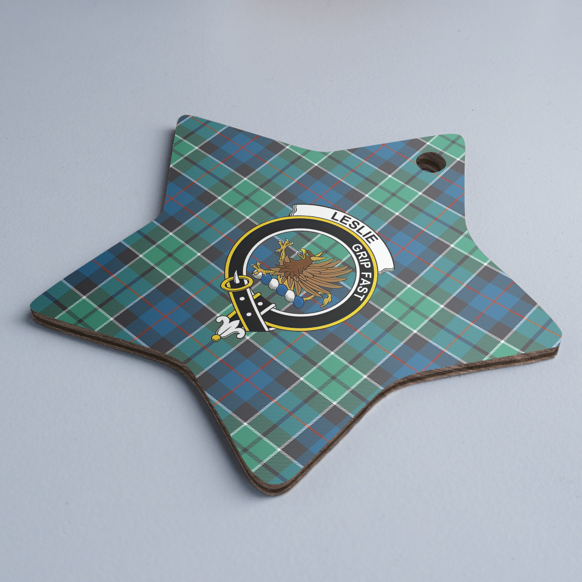 Clan Leslie Hunting Ancient Tartan Crest Star Ceramic Ornament GQ44 Leslie Hunting Ancient Tartan Tartan Christmas   