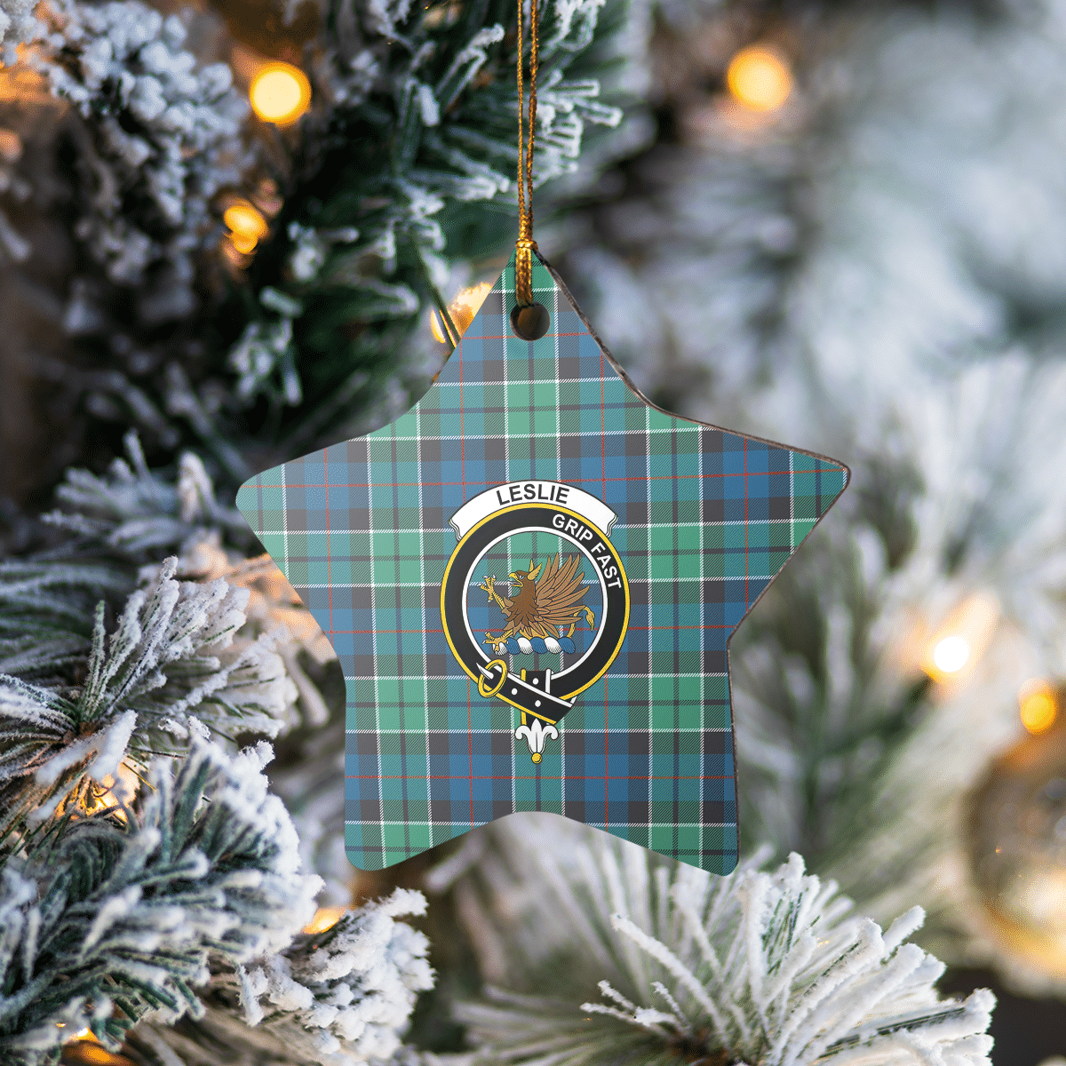 Clan Leslie Hunting Ancient Tartan Crest Star Ceramic Ornament GQ44 Leslie Hunting Ancient Tartan Tartan Christmas   