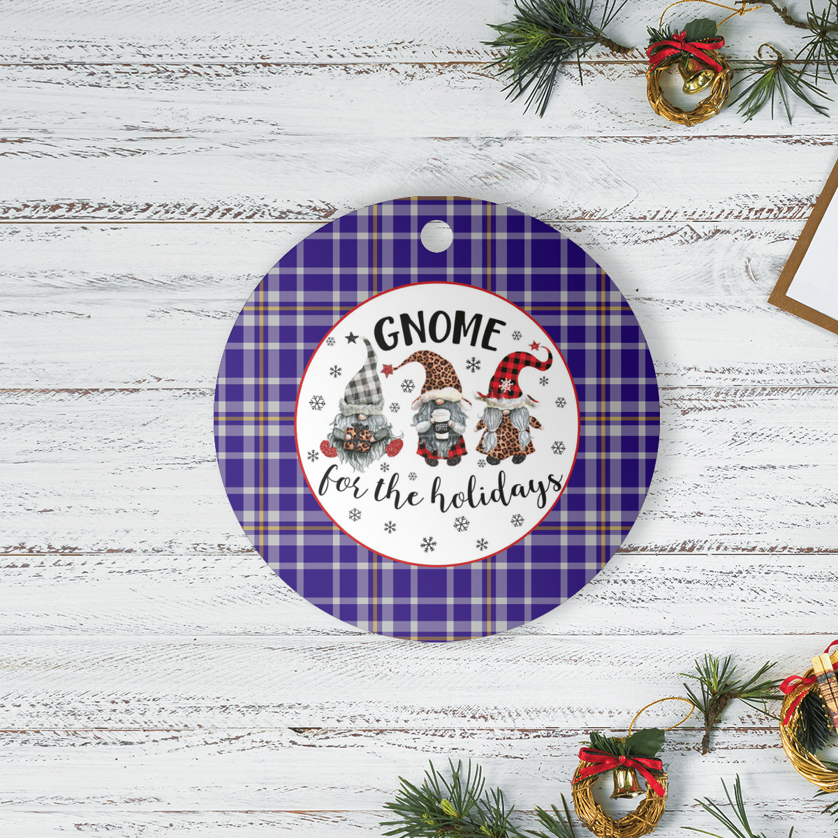 Clan Ochterlony Tartan Tartan Crest Gnome Round Ceramic Ornament IT87 Ochterlony Tartan Tartan Christmas   