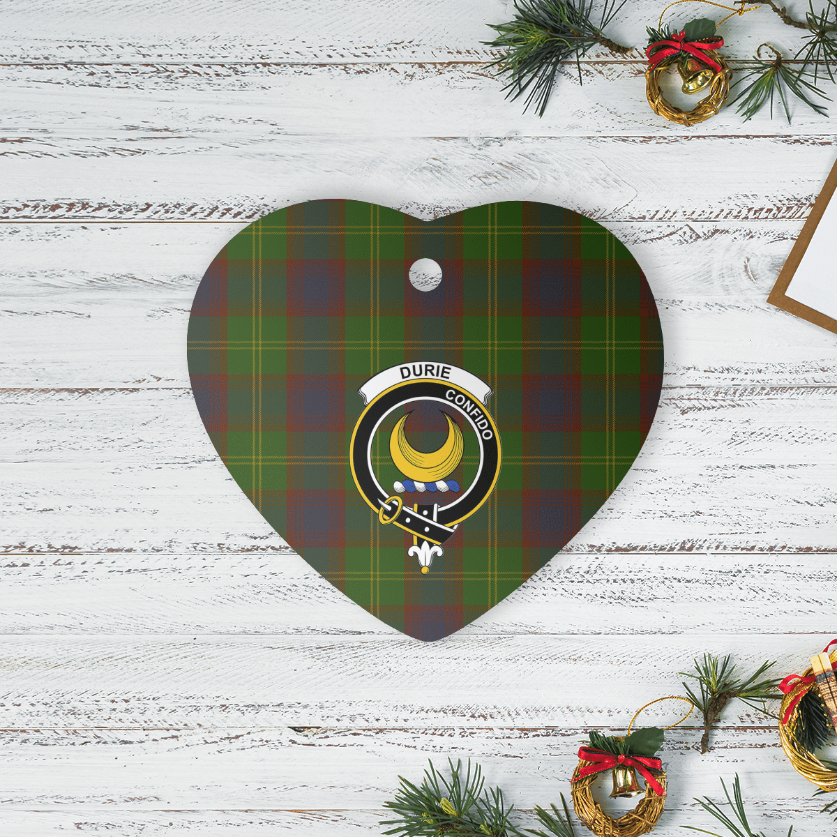 Clan Durie Tartan Crest Heart Ceramic Ornament FZ14 Durie Tartan Tartan Christmas   