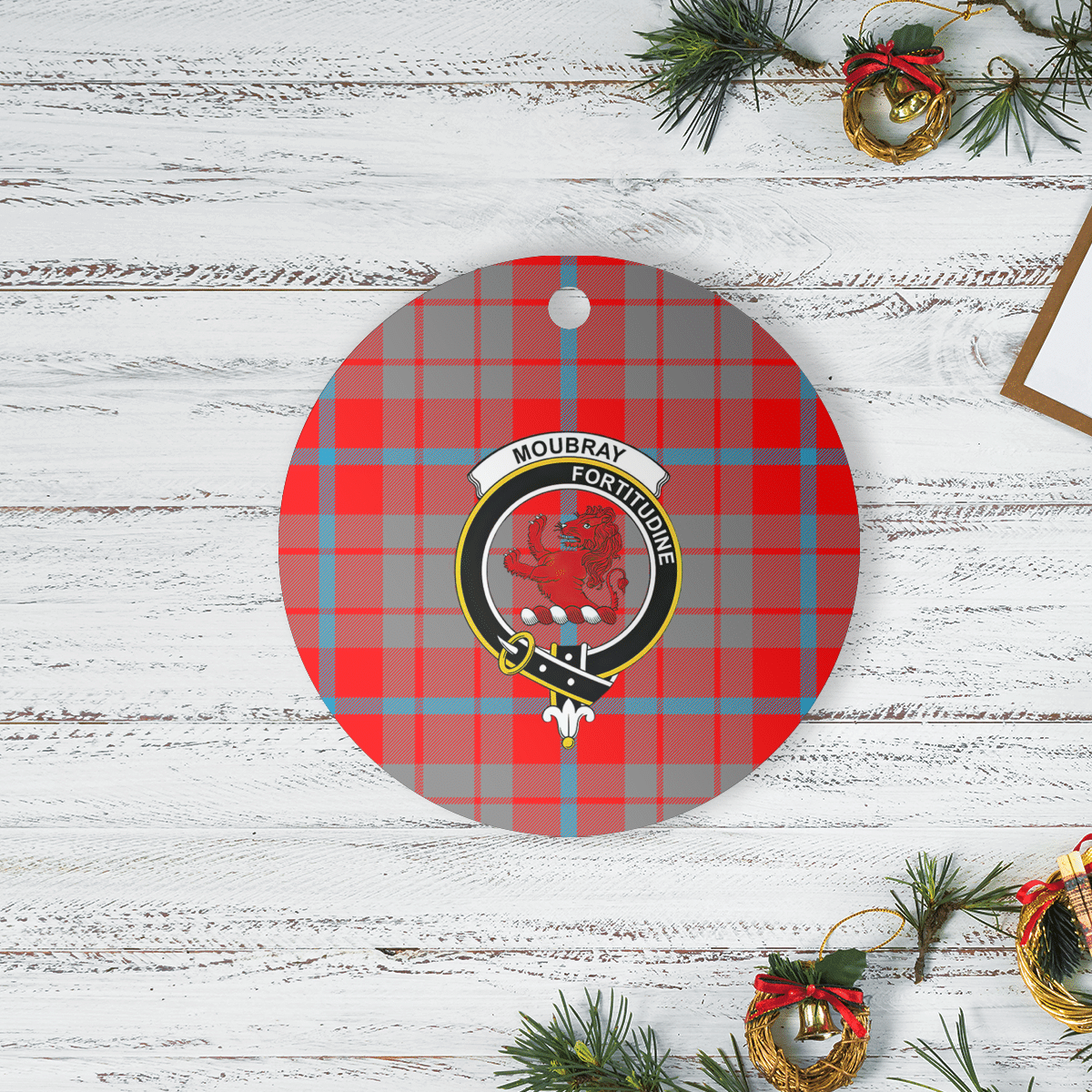 Clan Moubray Tartan Crest Round Ceramic Ornament PT40 Moubray Tartan Tartan Christmas   