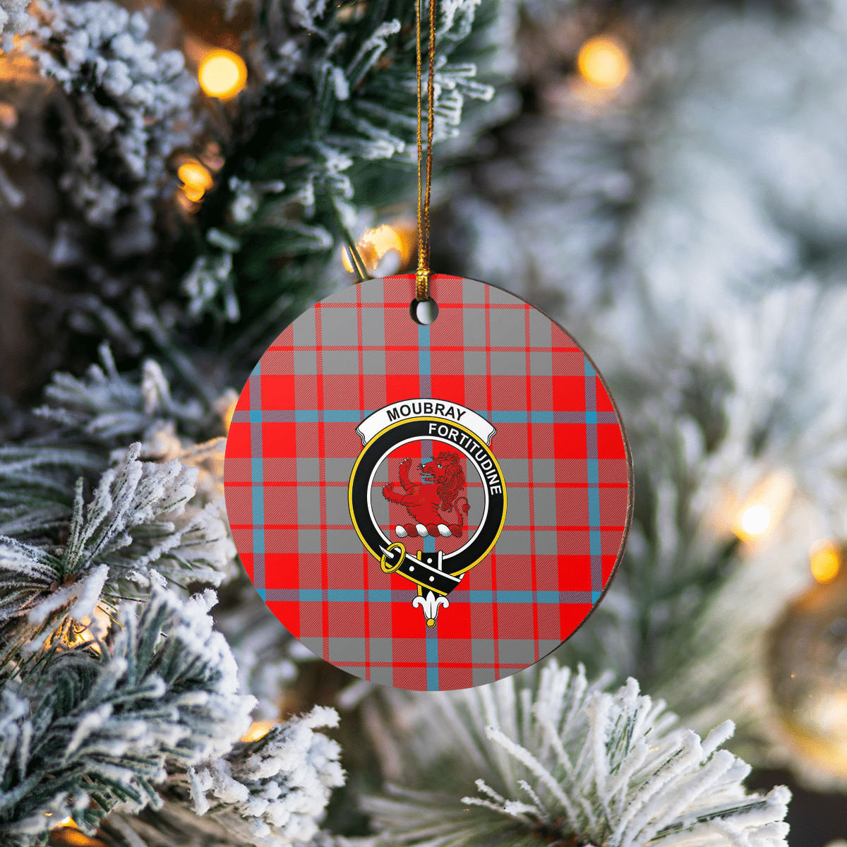 Clan Moubray Tartan Crest Round Ceramic Ornament PT40 Moubray Tartan Tartan Christmas   