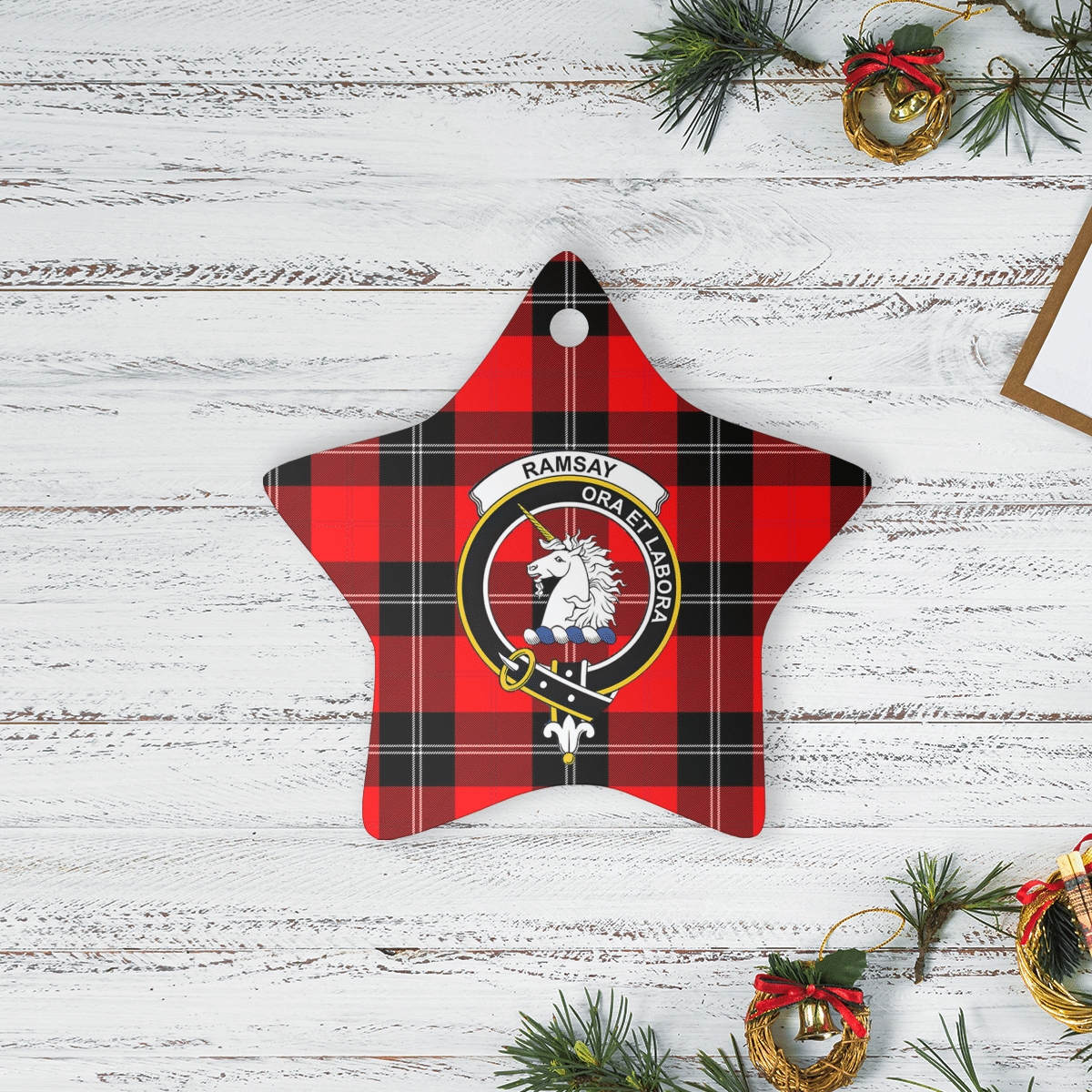 Clan Ramsay Modern Tartan Crest Star Ceramic Ornament KG99 Ramsay Modern Tartan Tartan Christmas   