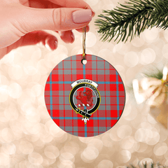 Clan Moubray Tartan Crest Round Ceramic Ornament PT40 Moubray Tartan Tartan Christmas   