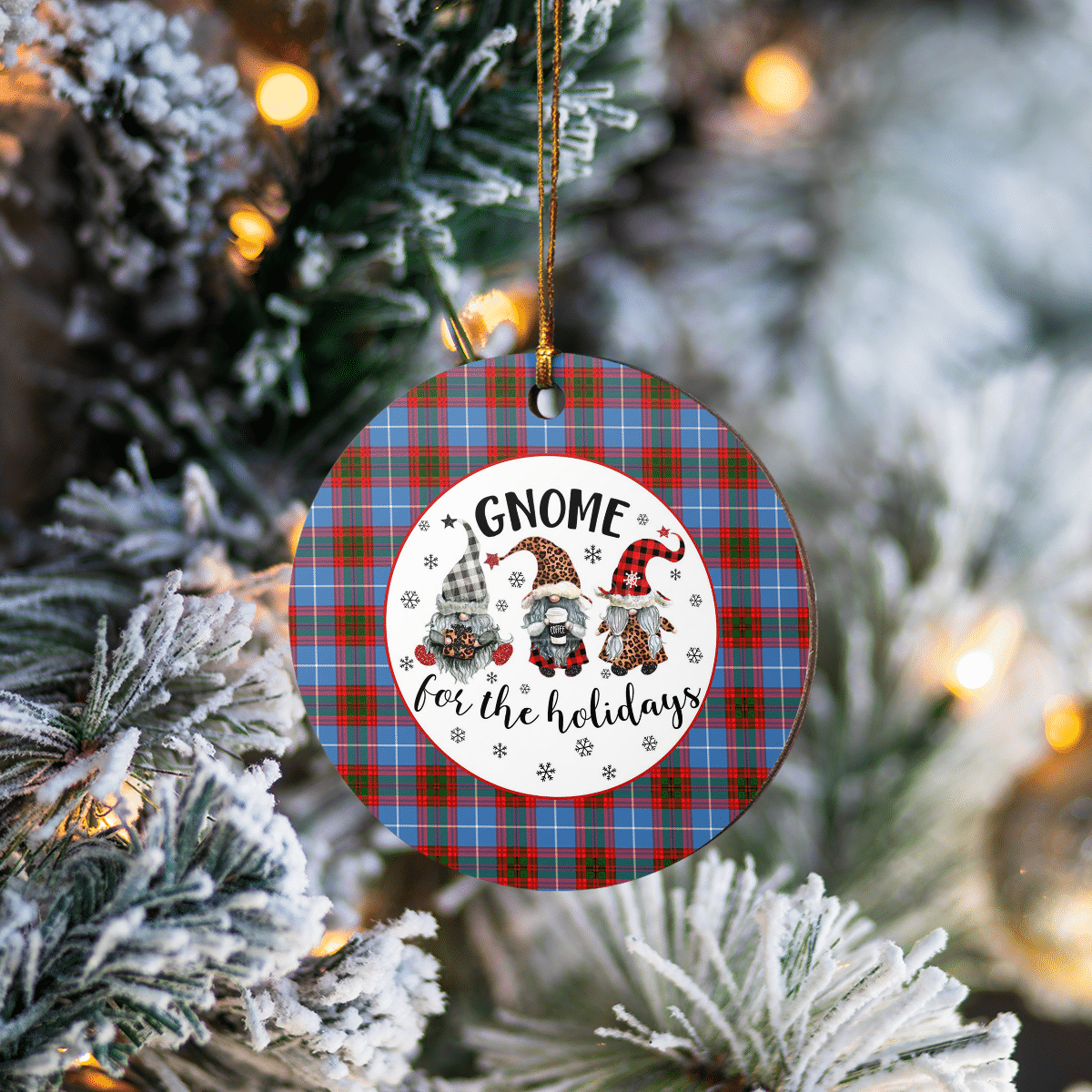 Clan Skirving (Edinburgh) Tartan Tartan Crest Gnome Round Ceramic Ornament DA93 Skirving (Edinburgh) Tartan Tartan Christmas   