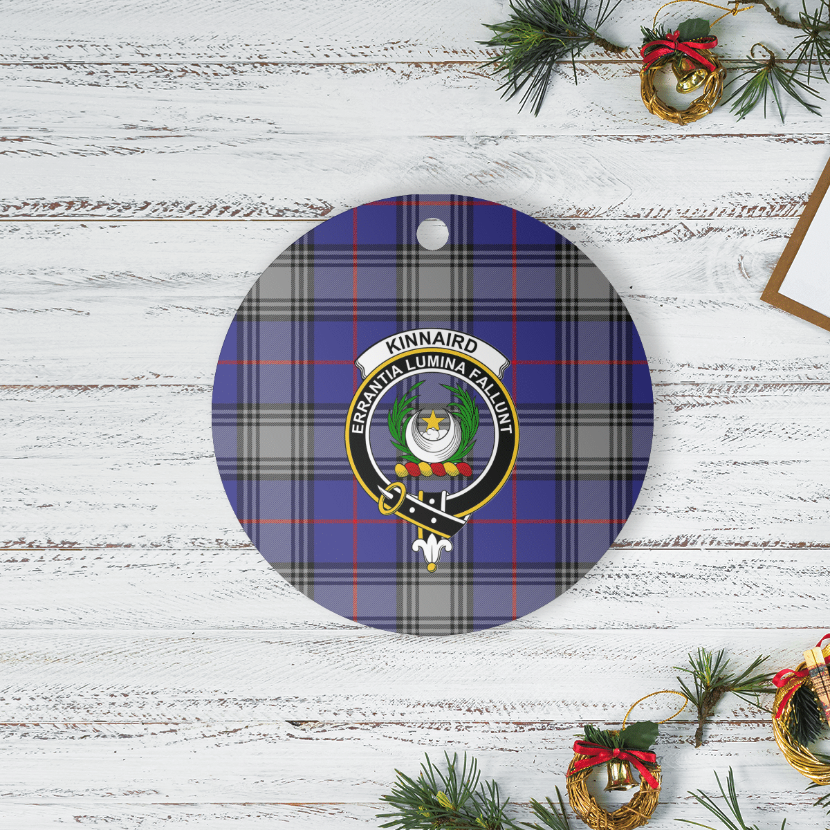 Clan Kinnaird Tartan Crest Round Ceramic Ornament NE63 Kinnaird Tartan Tartan Christmas   