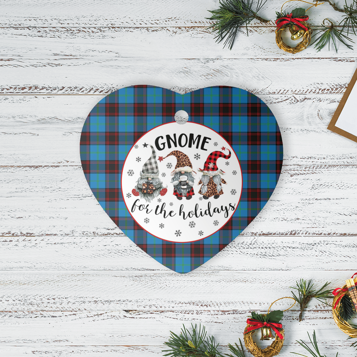 Clan Home Ancient Tartan Tartan Crest Gnome Heart Ceramic Ornament VO72 Home Ancient Tartan Tartan Christmas   