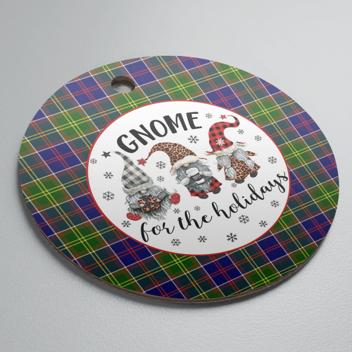 Clan Whitefoord Tartan Tartan Crest Gnome Round Ceramic Ornament VT96 Whitefoord Tartan Tartan Christmas   