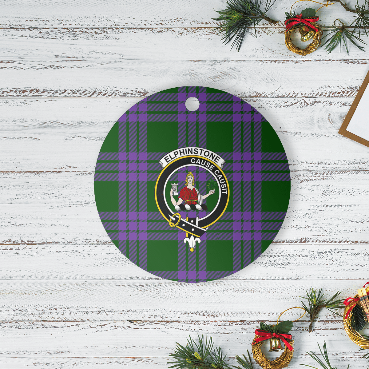 Clan Elphinstone Tartan Crest Round Ceramic Ornament NW51 Elphinstone Tartan Tartan Christmas   