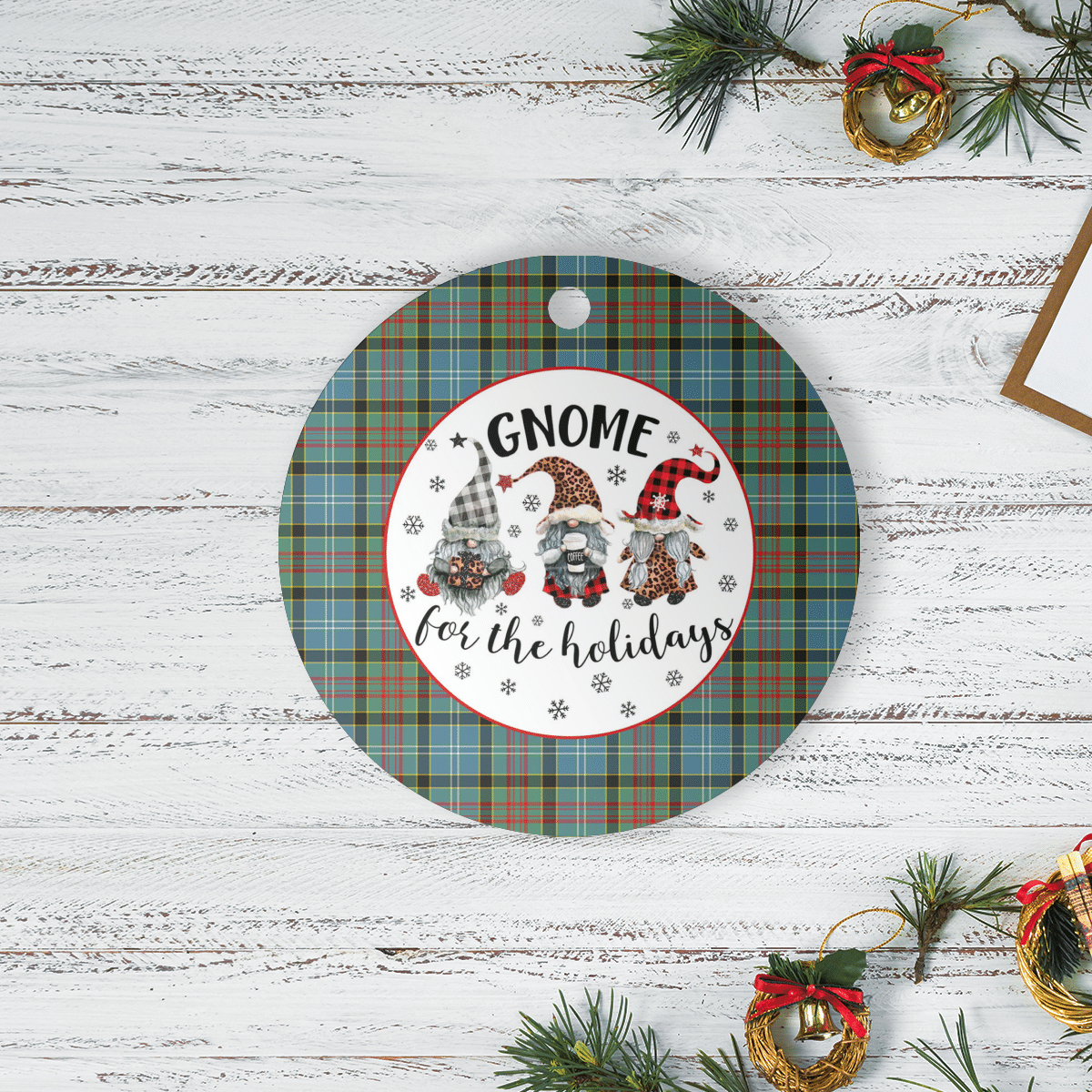 Clan Walkinshaw Tartan Tartan Crest Gnome Round Ceramic Ornament MJ58 Walkinshaw Tartan Tartan Christmas   