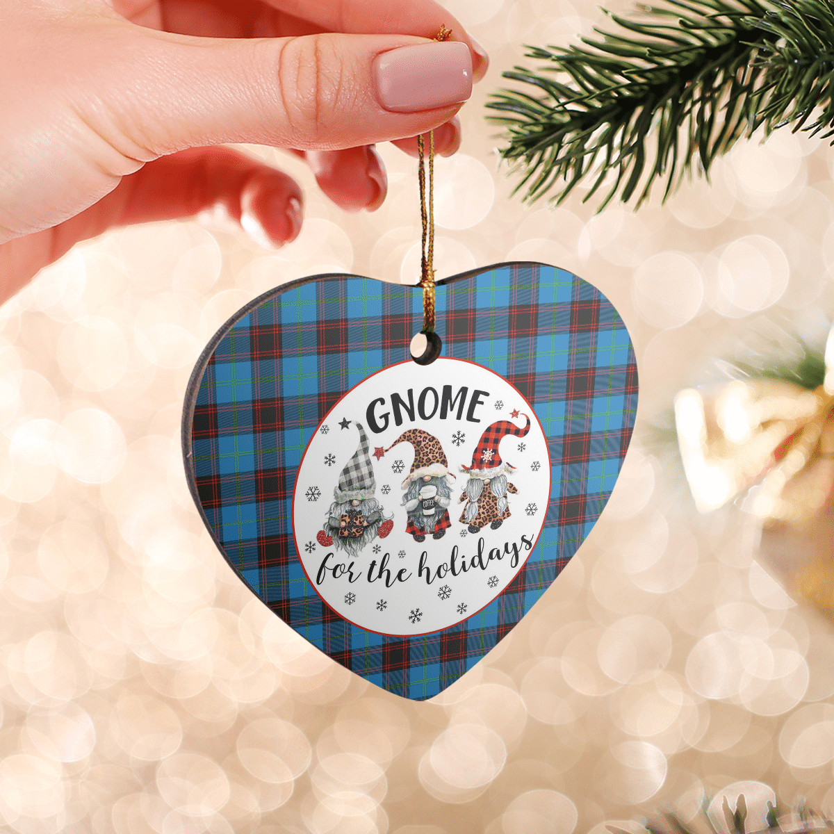 Clan Home Ancient Tartan Tartan Crest Gnome Heart Ceramic Ornament VO72 Home Ancient Tartan Tartan Christmas   