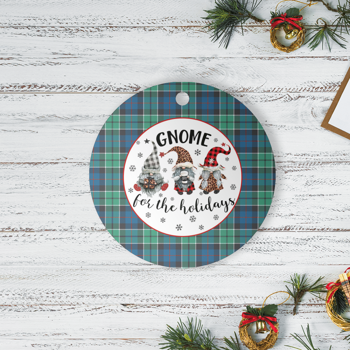 Clan Leslie Hunting Ancient Tartan Tartan Crest Gnome Round Ceramic Ornament XE60 Leslie Hunting Ancient Tartan Tartan Christmas   