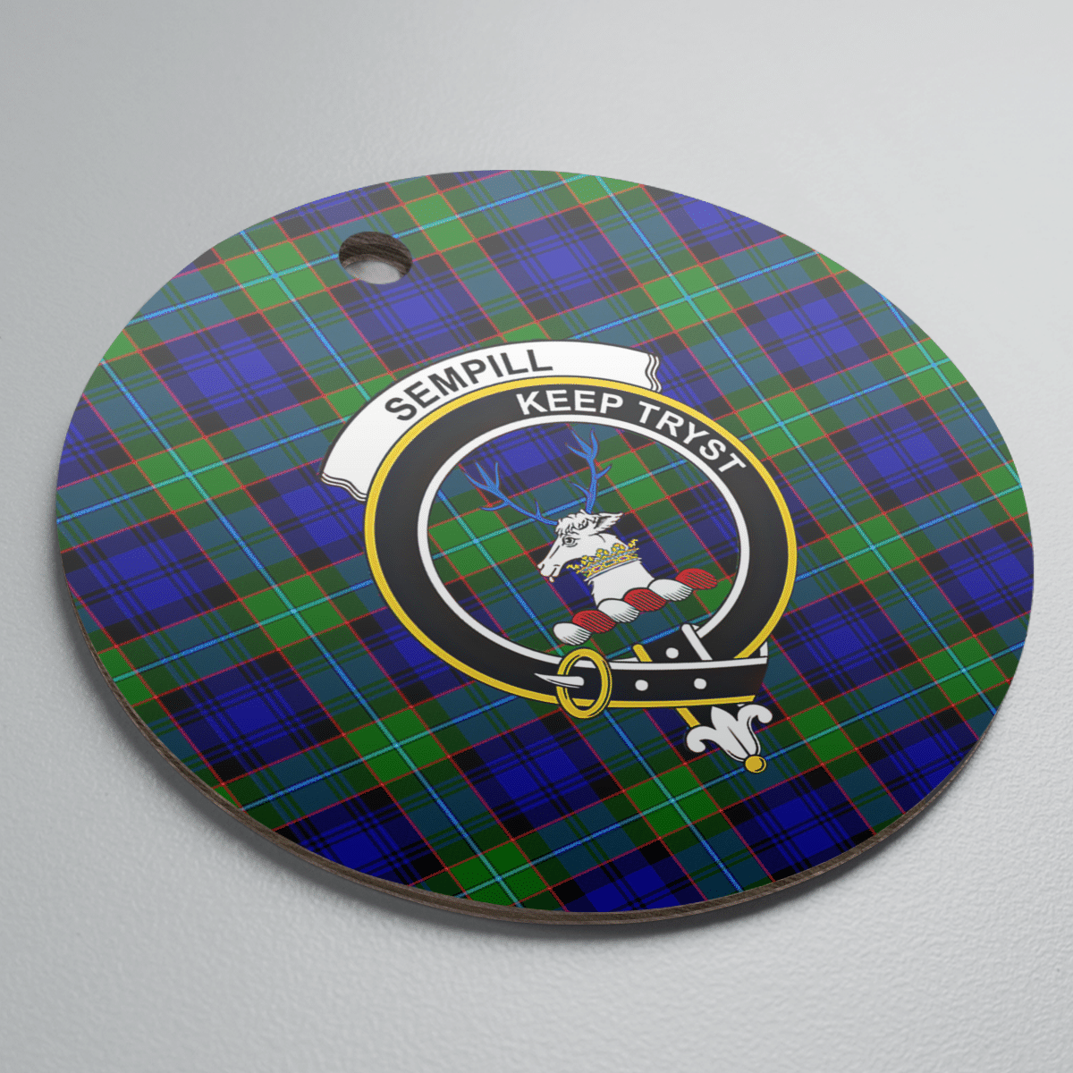 Clan Sempill Modern Tartan Crest Round Ceramic Ornament NQ74 Sempill Modern Tartan Tartan Christmas   