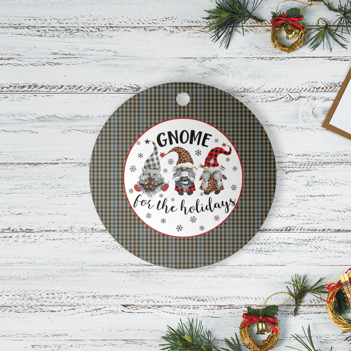 Clan Haig Check Tartan Tartan Crest Gnome Round Ceramic Ornament WL23 Haig Check Tartan Tartan Christmas   