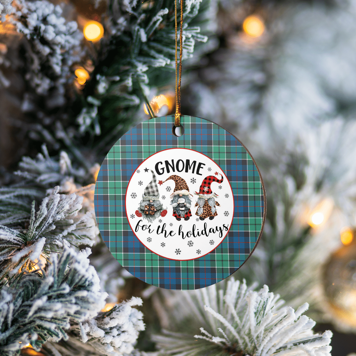 Clan Leslie Hunting Ancient Tartan Tartan Crest Gnome Round Ceramic Ornament XE60 Leslie Hunting Ancient Tartan Tartan Christmas   