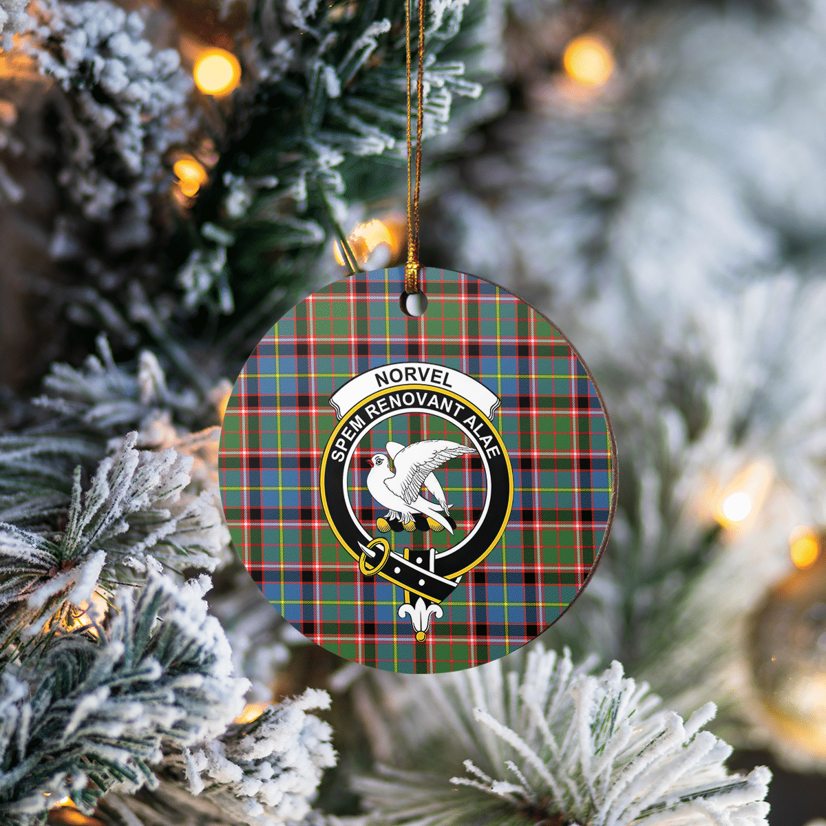 Clan Norvel (Stirling) Tartan Crest Round Ceramic Ornament XX71 Norvel (Stirling) Tartan Tartan Christmas   