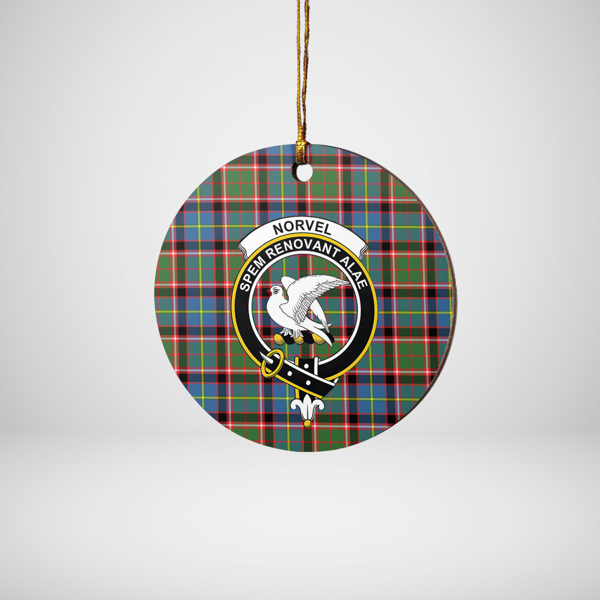 Clan Norvel (Stirling) Tartan Crest Round Ceramic Ornament XX71 Norvel (Stirling) Tartan Tartan Christmas   