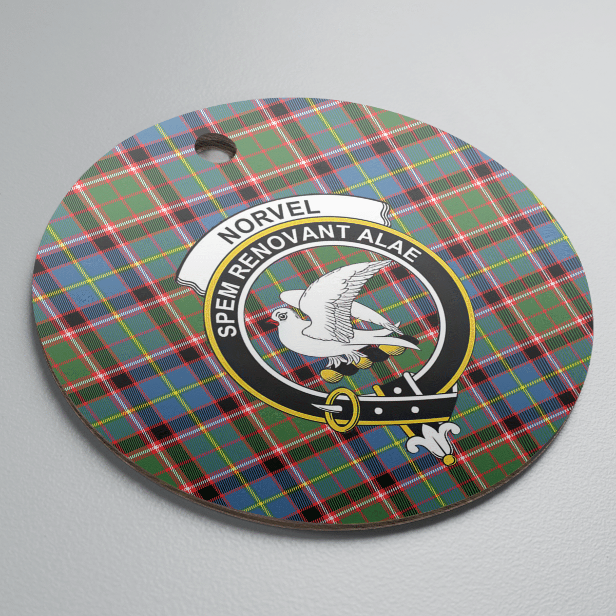 Clan Norvel (Stirling) Tartan Crest Round Ceramic Ornament XX71 Norvel (Stirling) Tartan Tartan Christmas   