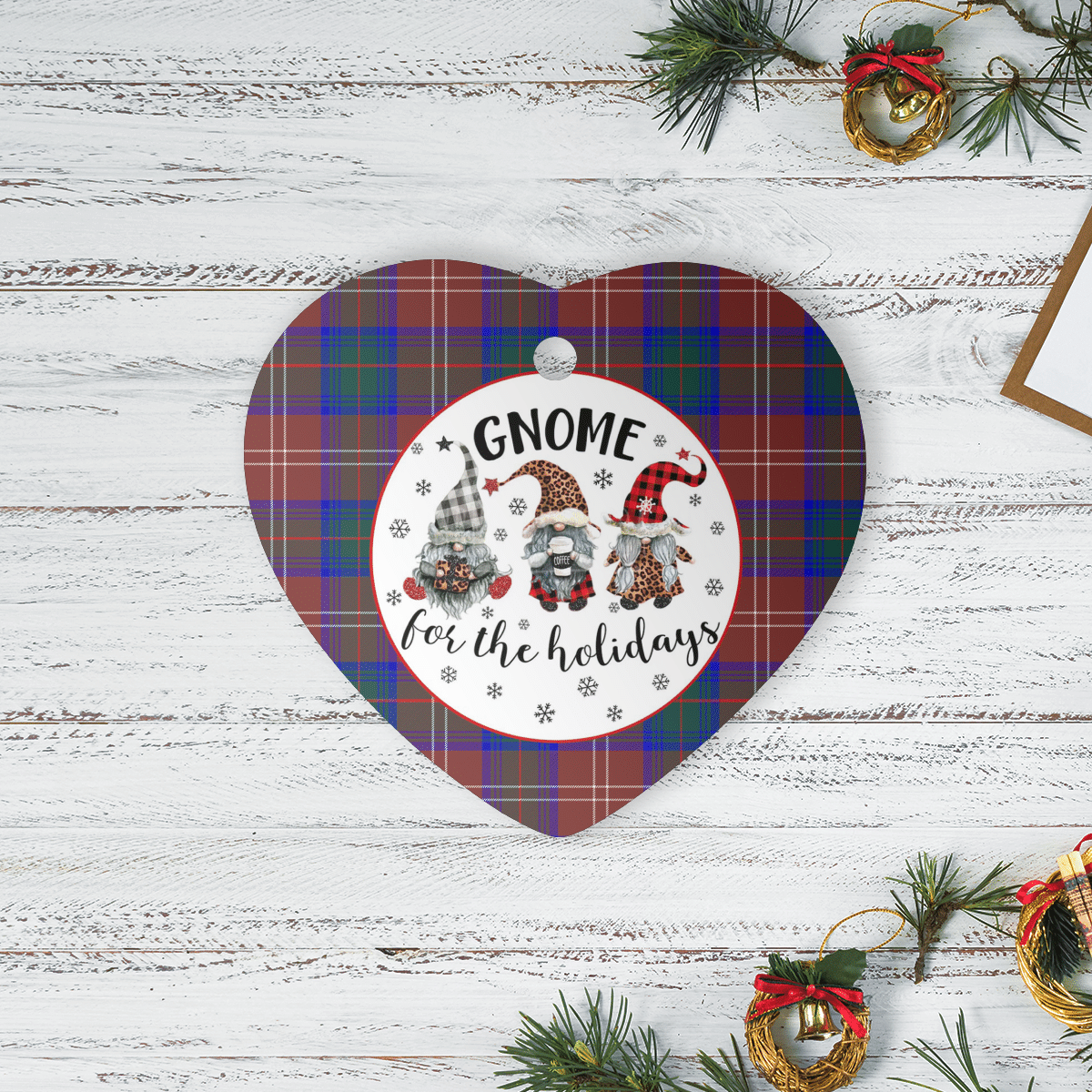 Clan Chisholm Hunting Modern Tartan Tartan Crest Gnome Heart Ceramic Ornament HF71 Chisholm Hunting Modern Tartan Tartan Christmas   