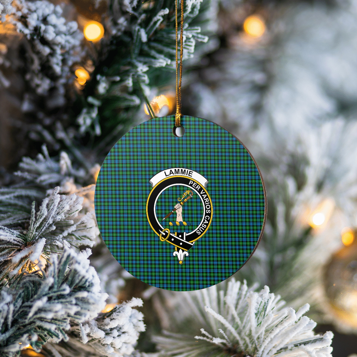 Clan Lammie Tartan Crest Round Ceramic Ornament GD33 Lammie Tartan Tartan Christmas   