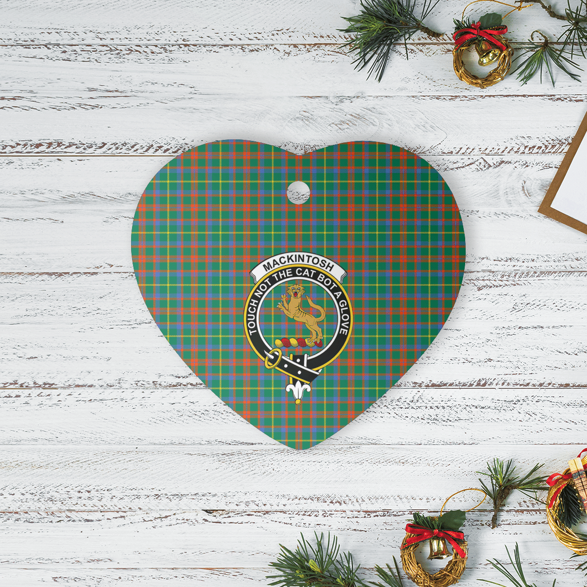 Clan MacKintosh Hunting Ancient Tartan Crest Heart Ceramic Ornament XA73 MacKintosh Hunting Ancient Tartan Tartan Christmas   