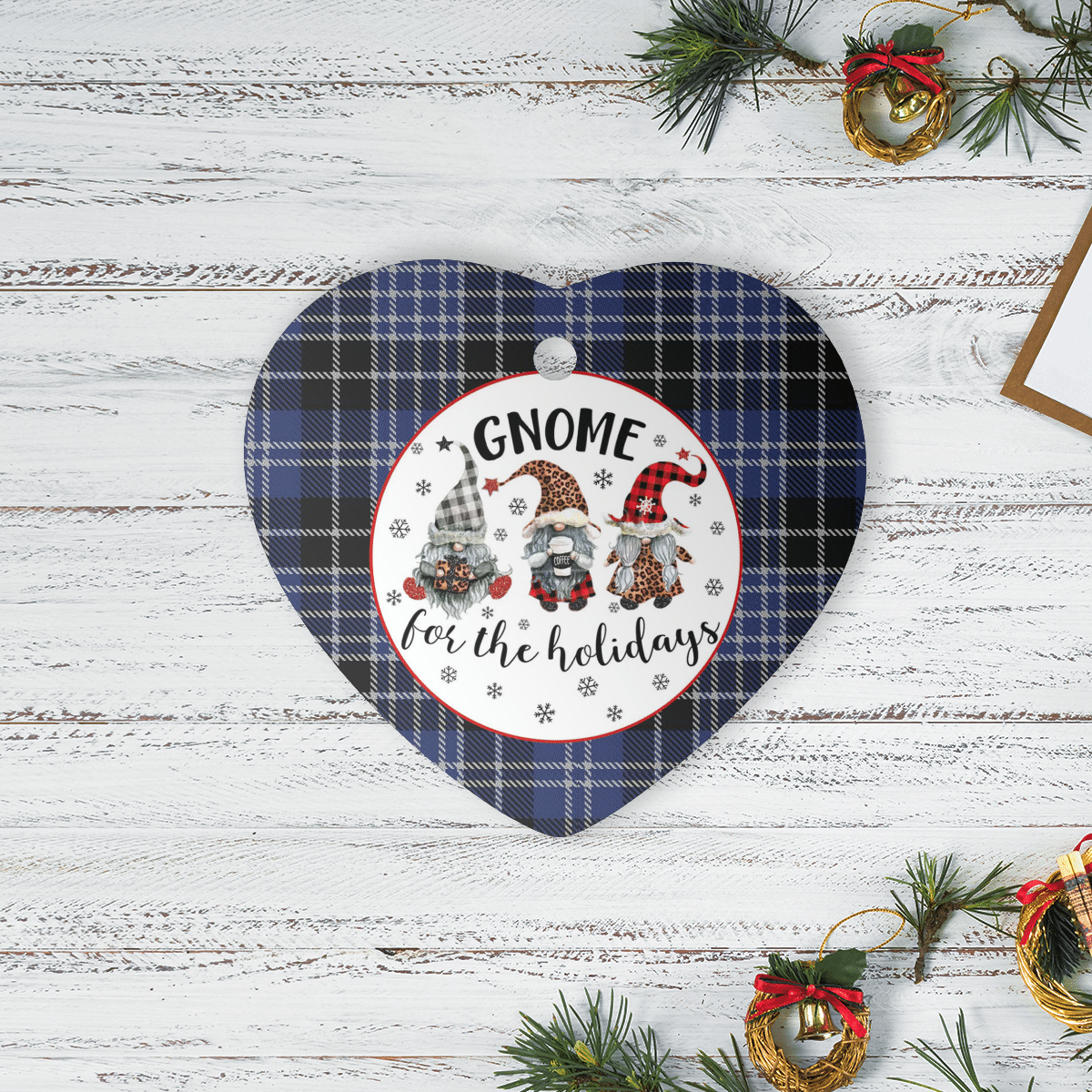 Clan Clark 1 Tartan Tartan Crest Gnome Heart Ceramic Ornament KX20 Clark 1 Tartan Tartan Christmas   