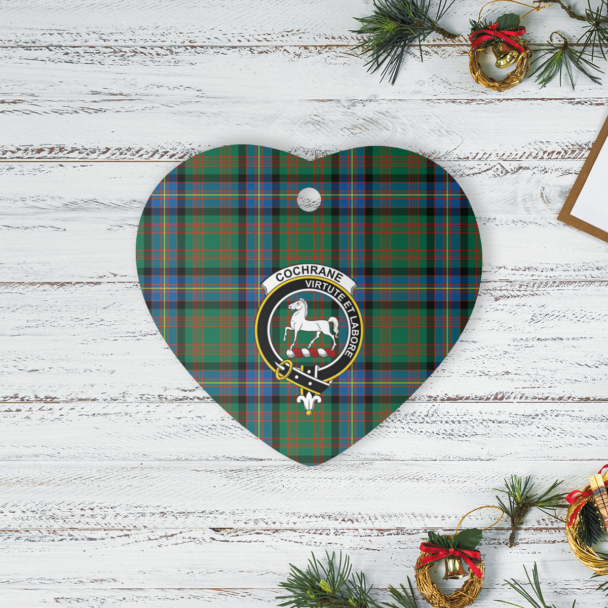 Clan Cochrane Ancient Tartan Crest Heart Ceramic Ornament CR17 Cochrane Ancient Tartan Tartan Christmas   