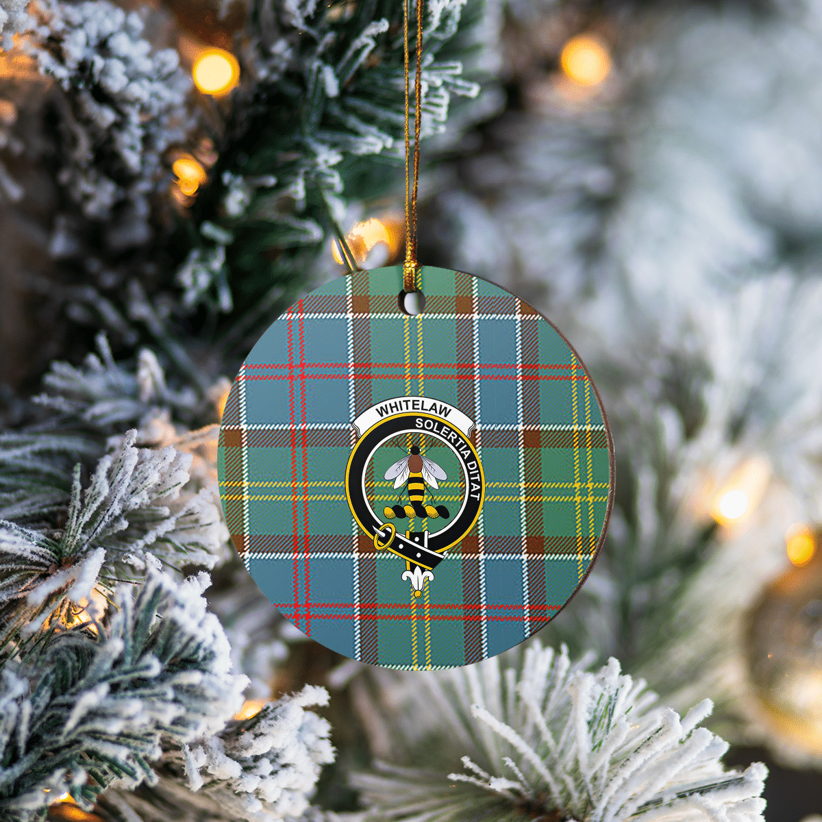 Clan Whitelaw Tartan Crest Round Ceramic Ornament AV14 Whitelaw Tartan Tartan Christmas   