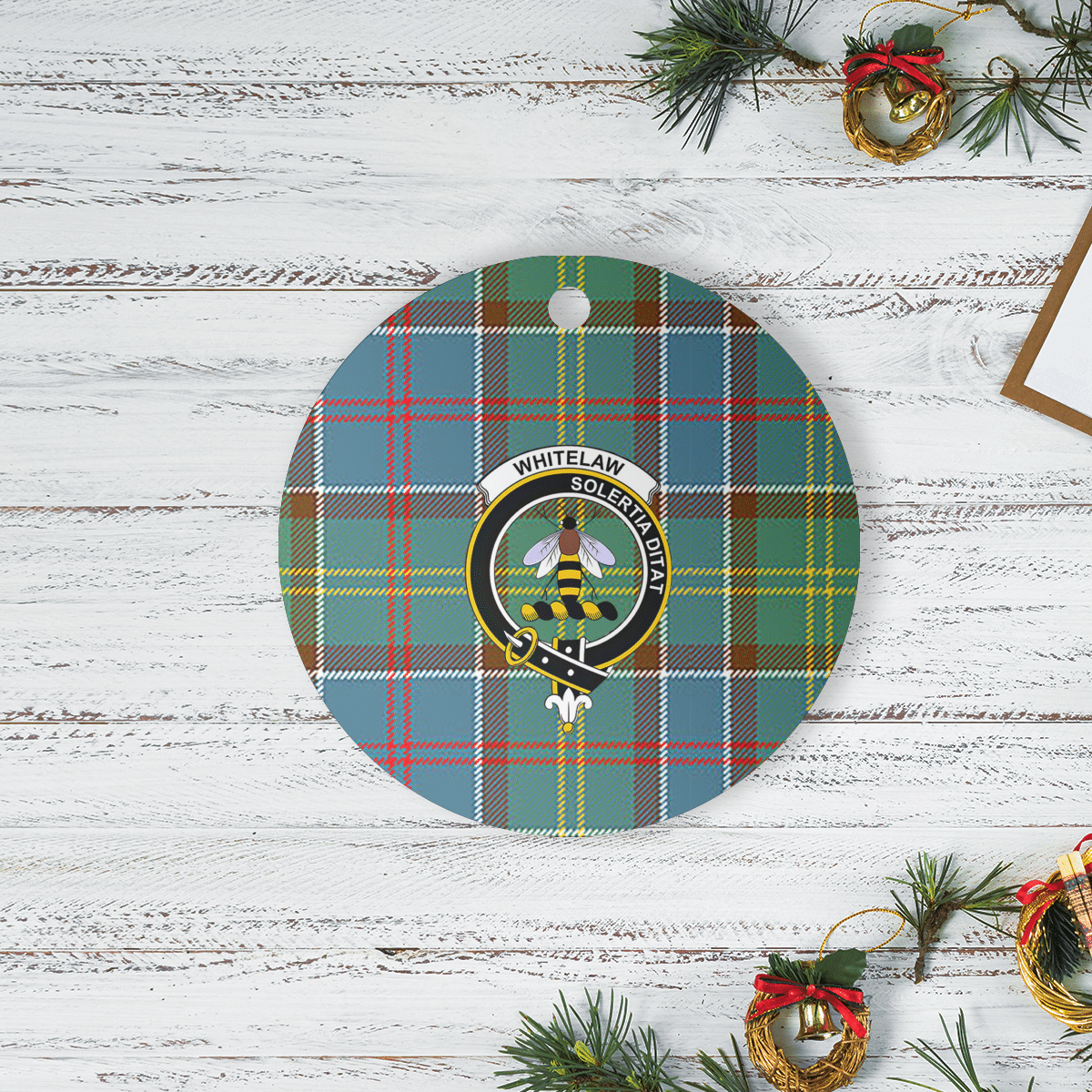 Clan Whitelaw Tartan Crest Round Ceramic Ornament AV14 Whitelaw Tartan Tartan Christmas   